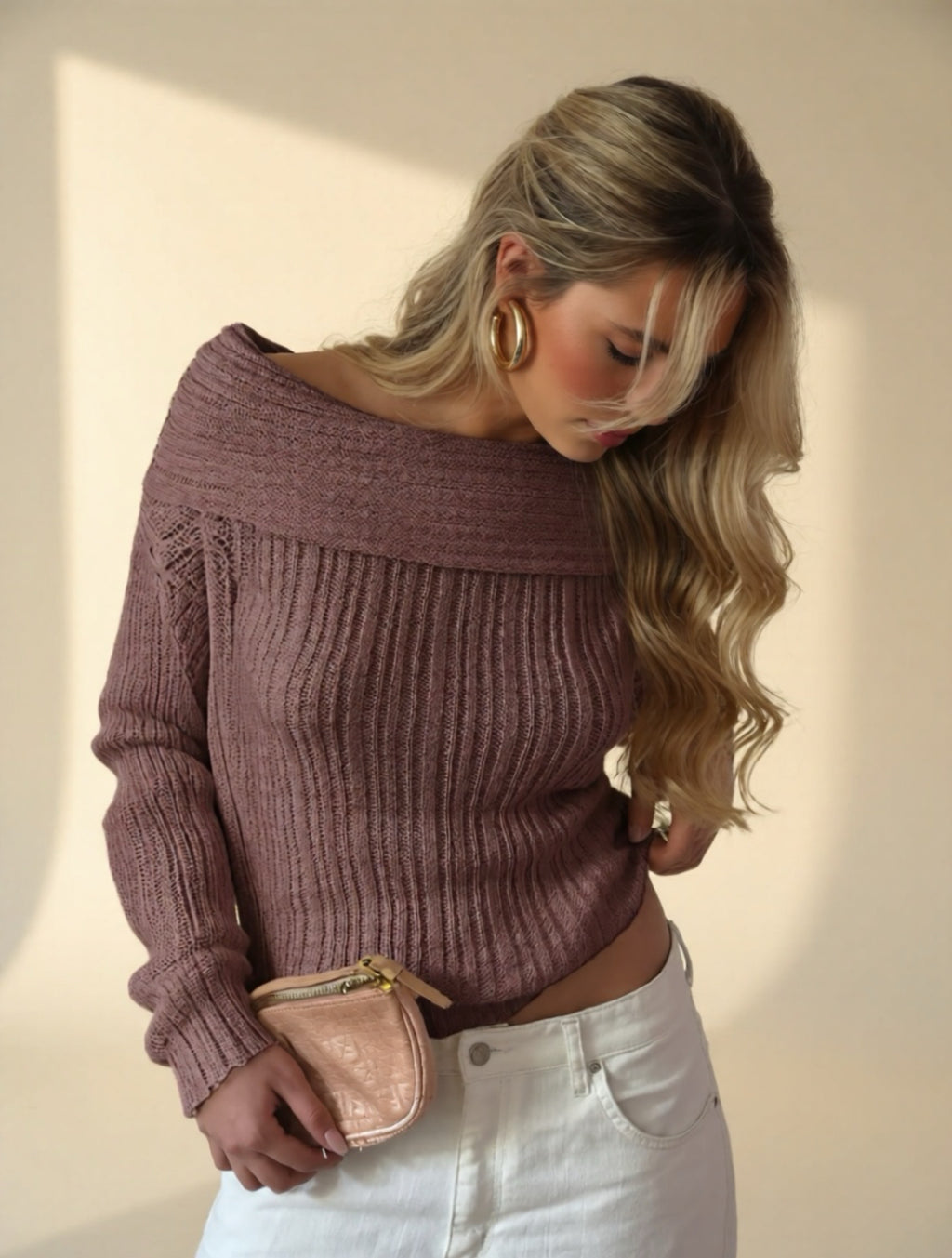 Off The Shoulder Ribbed Knit Sweater