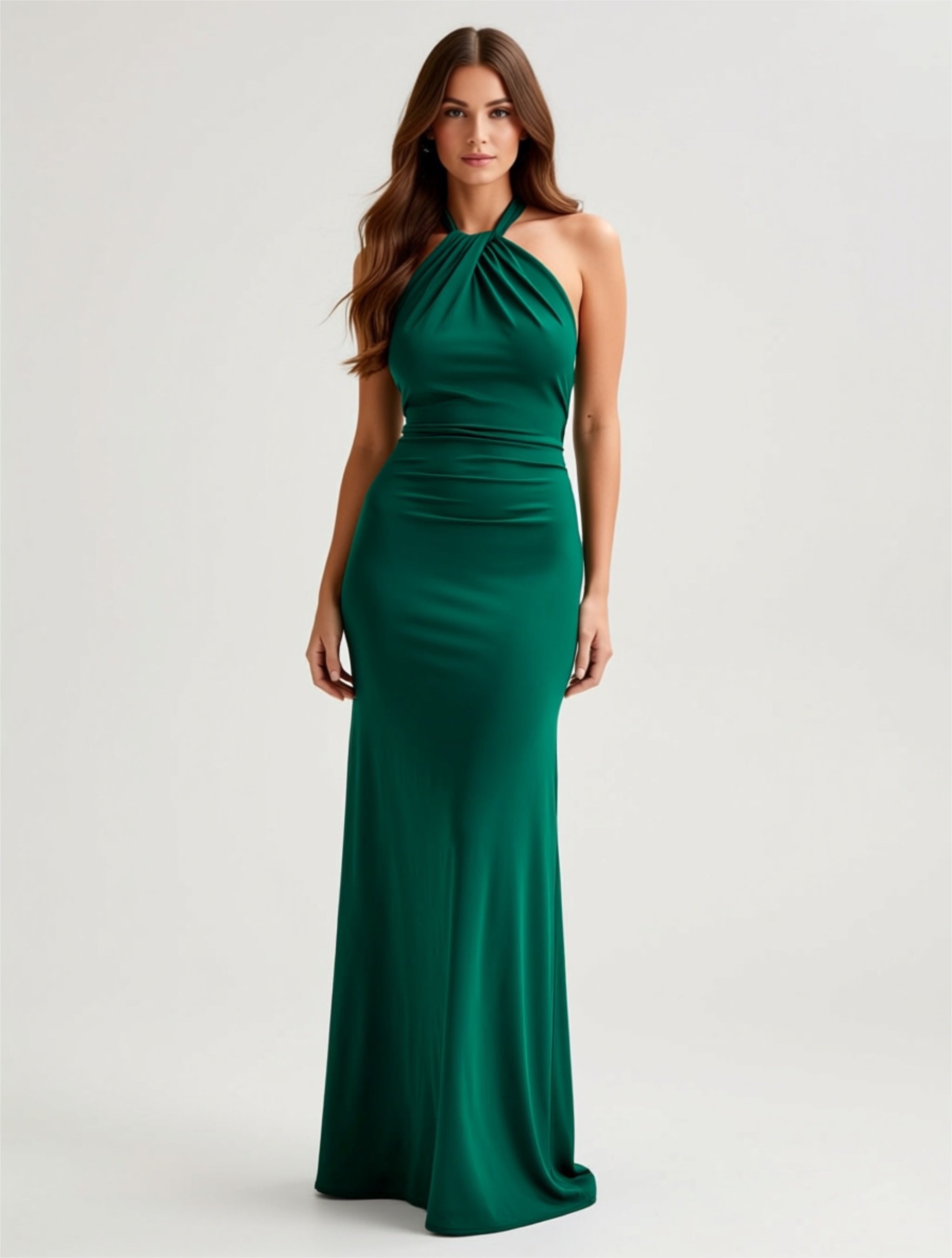 Elegant Halter Neck Long A‑Line Dress with