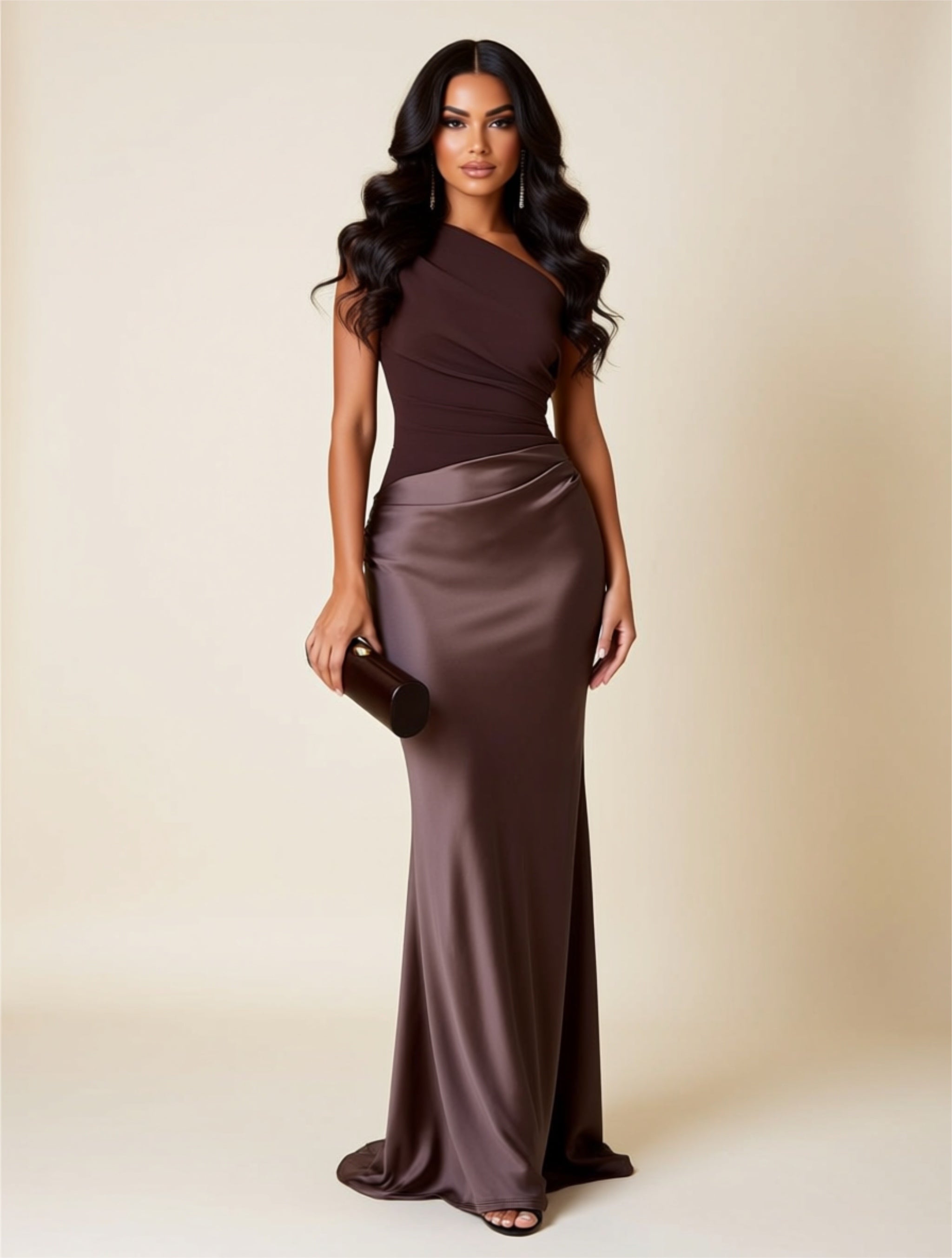One‑Shoulder Satin Maxi Evening Gown