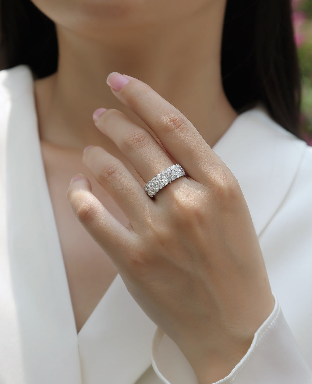 Triple Row Micro‑Pavé Moissanite Band Ring