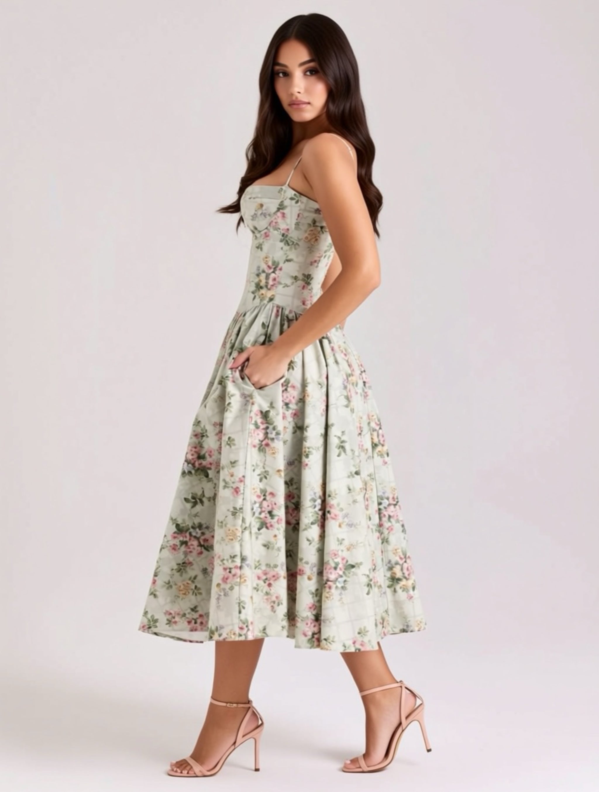 Elegant Ruched Corset‑Style Midi Dress