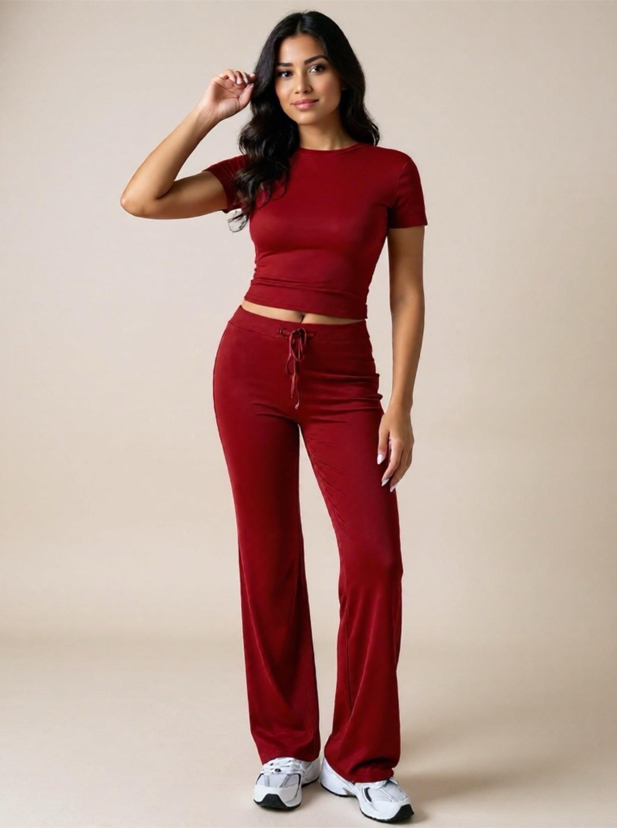 Round Neck Short Sleeve Top & Pants Set