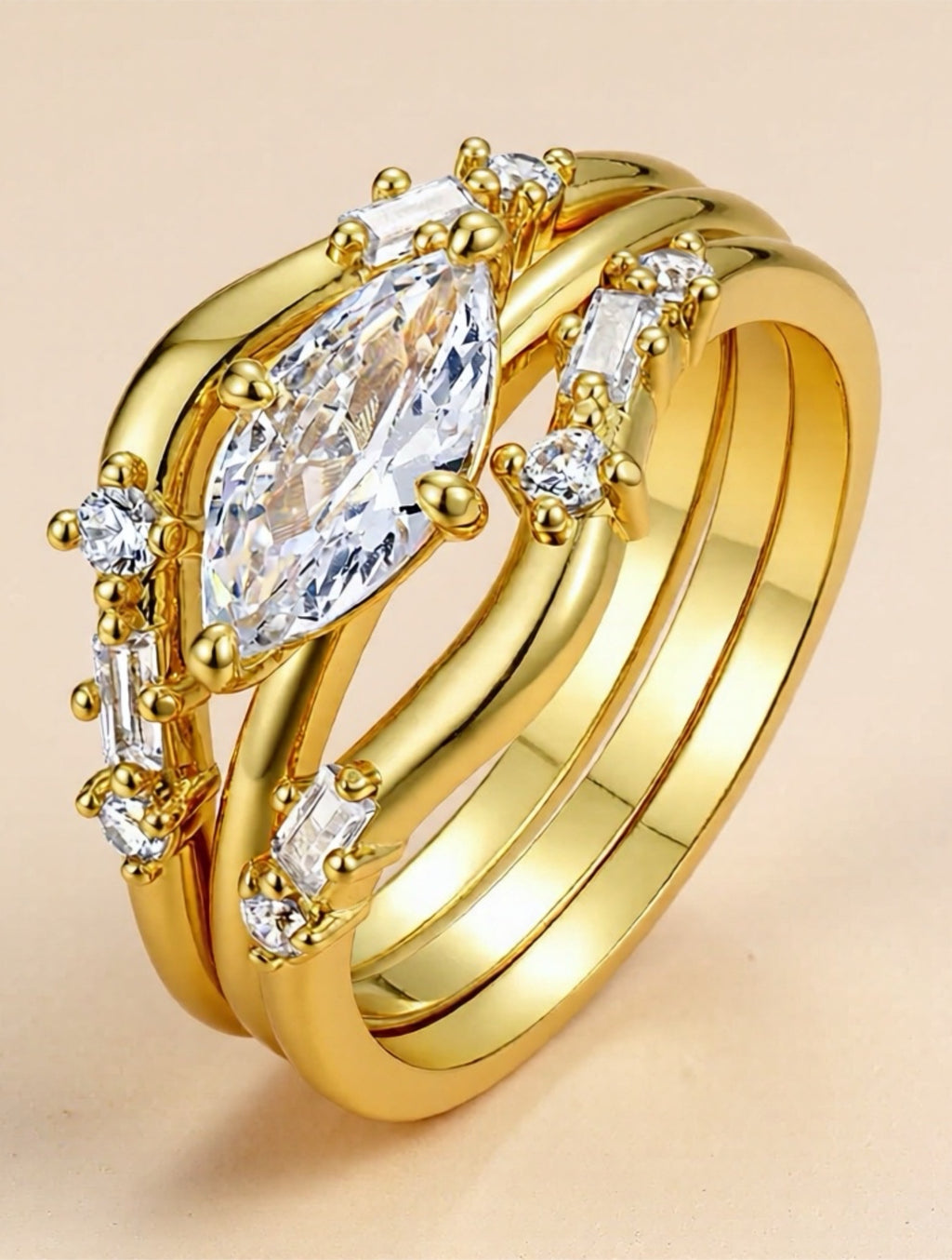 1 Carat Moissanite Gold Vermeil 3pcs Ring Set