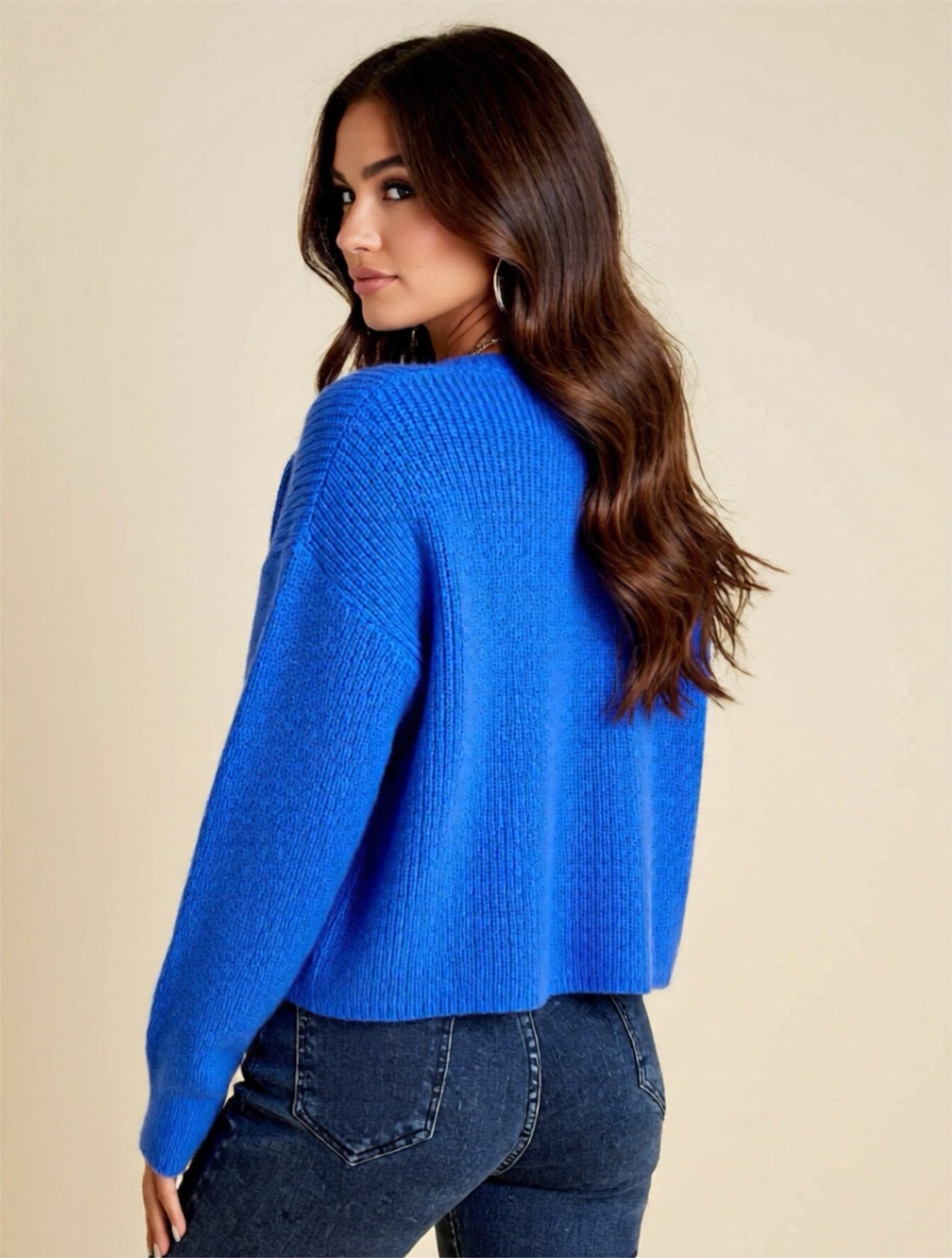 Ribbed Knit Dropped Shoulder Sweater