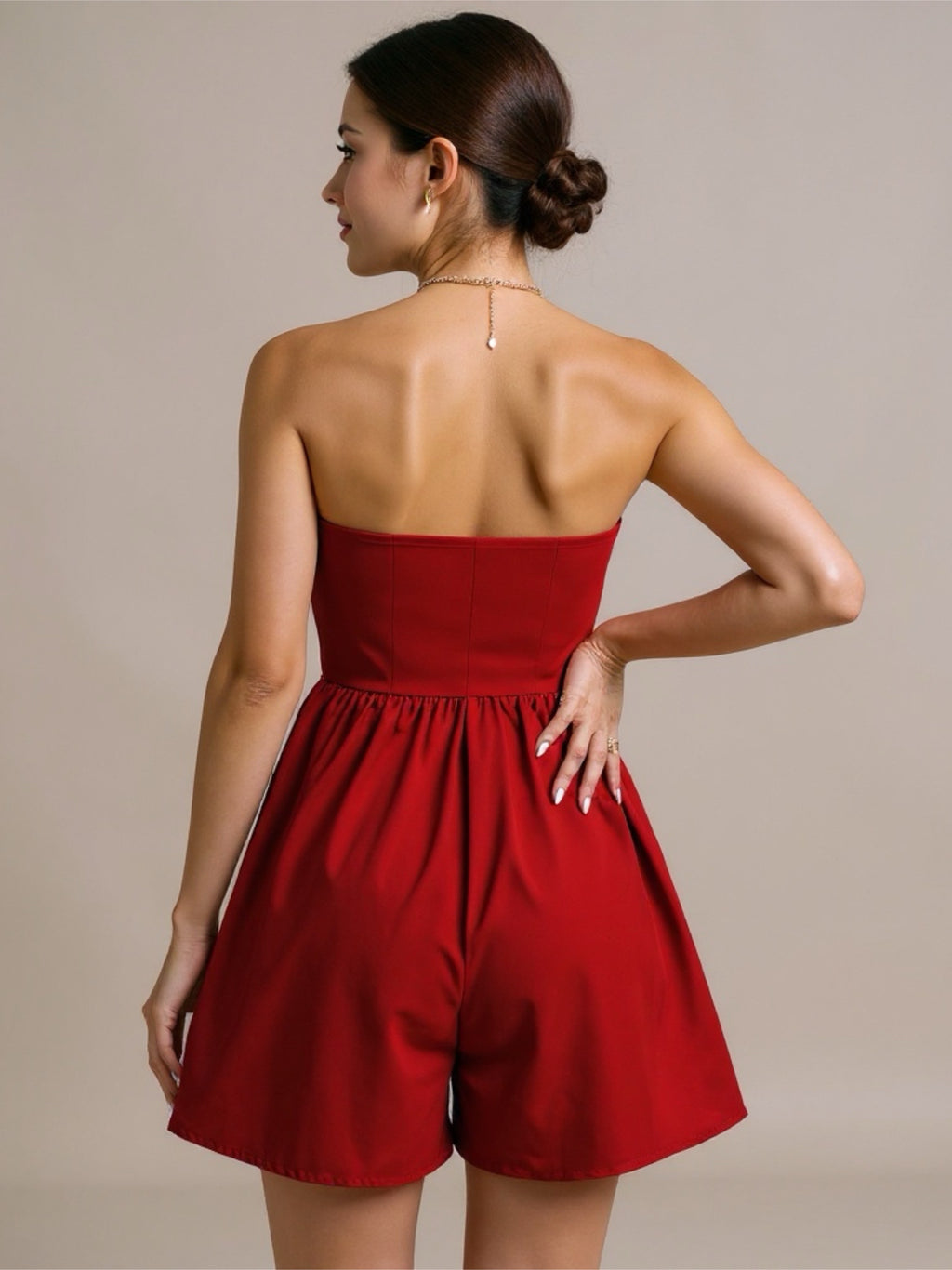 Strapless Wide Leg Romper with Pockets