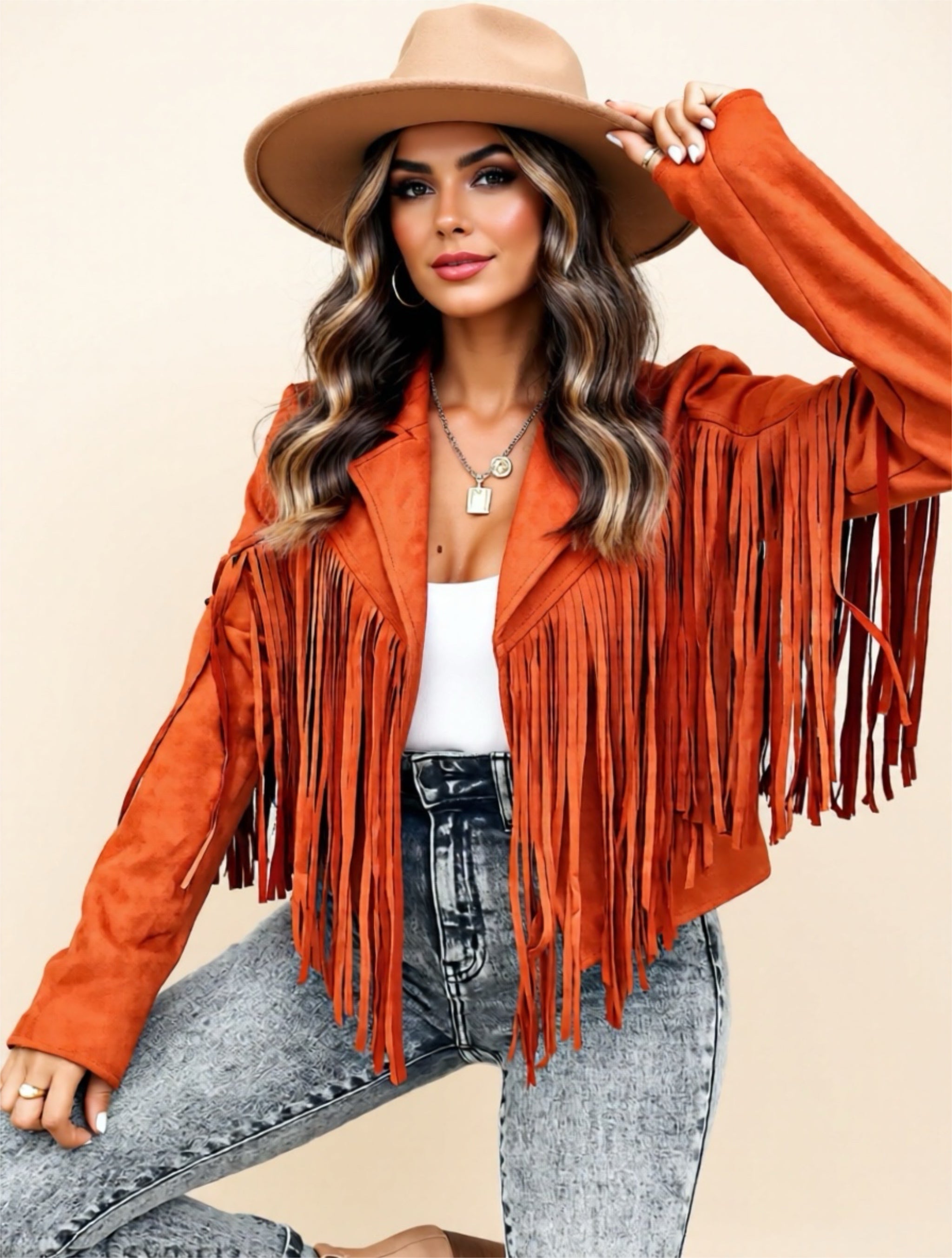 Fringe Open Front Cropped Jacket
