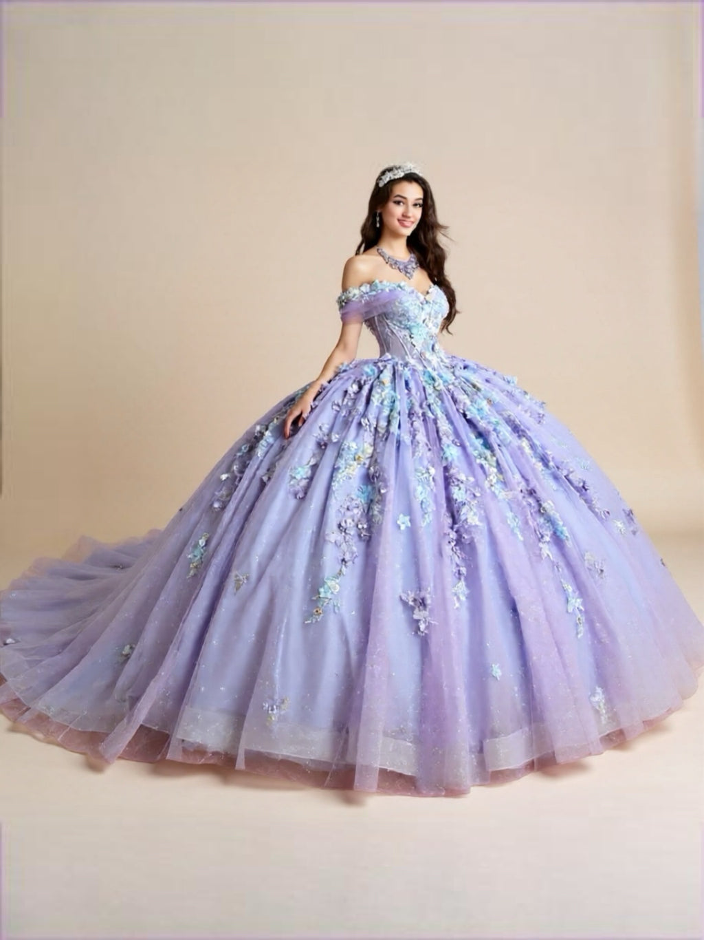 Sparkly Pink Quinceanera Ball Gown with 3D Lace Flowers