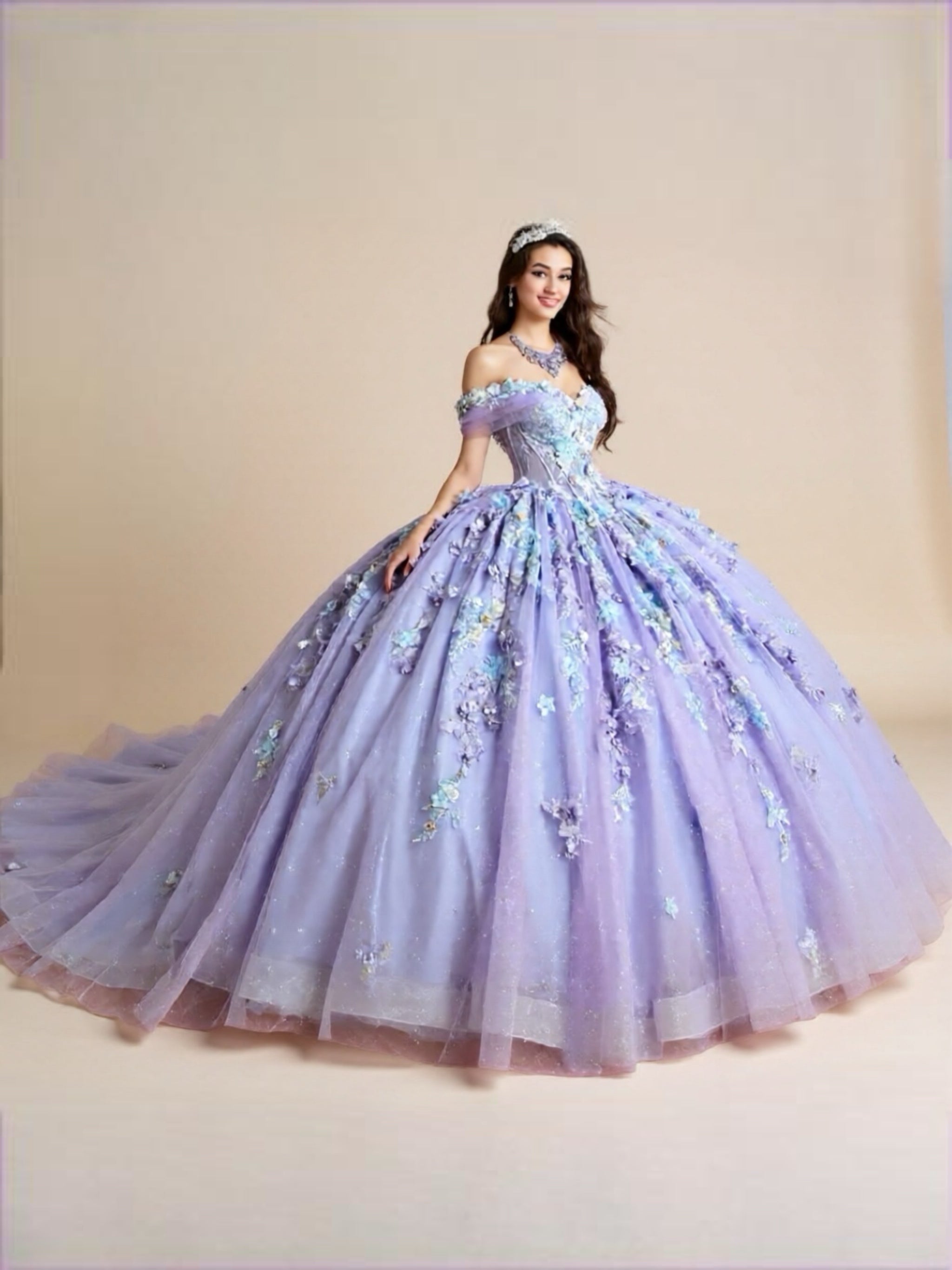 Sparkly Pink Quinceanera Ball Gown with 3D Lace Flowers