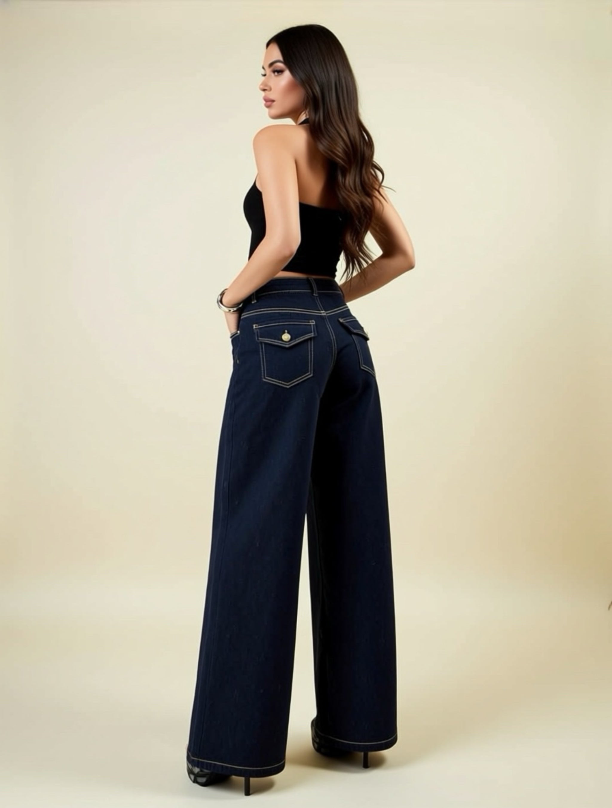 High‑Waisted Wide Leg Jeans