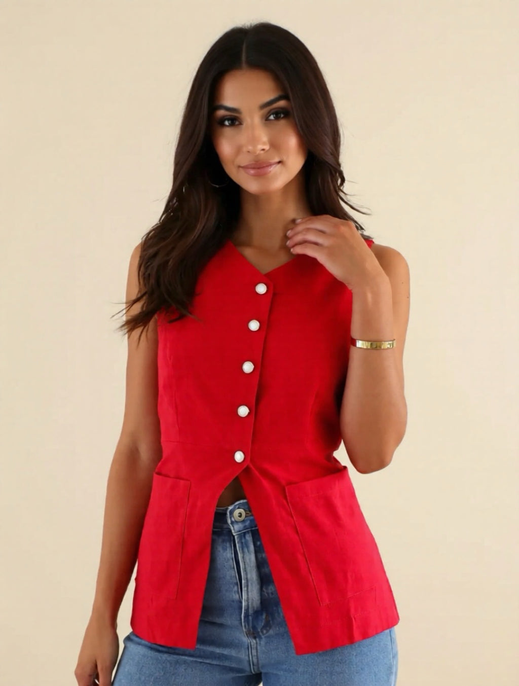 Button Down V-Neck Vest