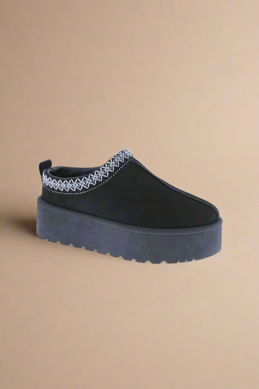 Platform Embroidered Trim Slip-On Boots