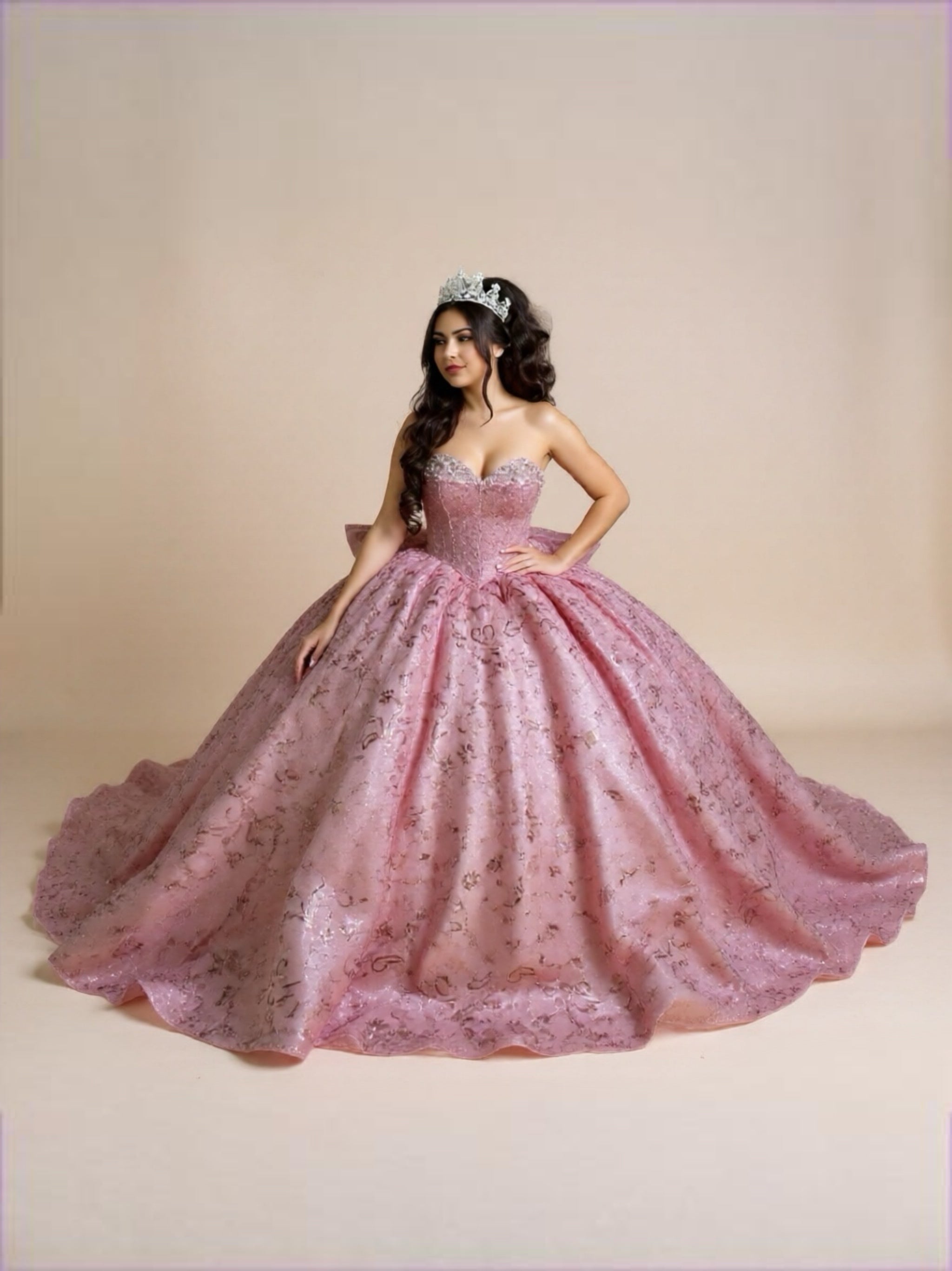 Pink Off The Shoulder Sparkle Quinceanera Ball Gown