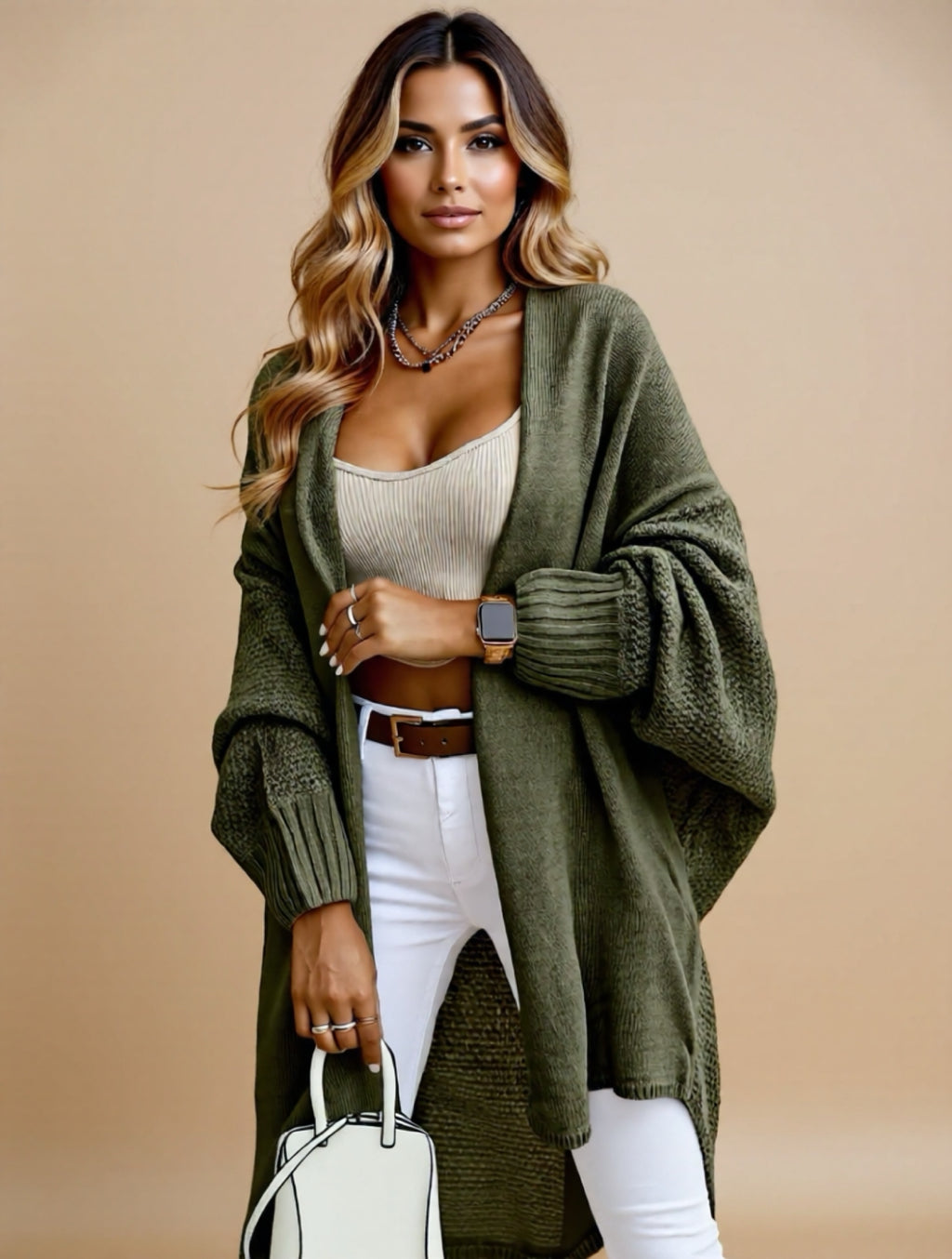 Oversized Chenille Knit Cardigan with Princess Sleeves