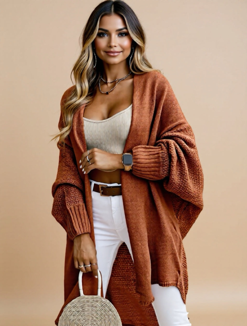 Oversized Chenille Knit Cardigan with Princess Sleeves