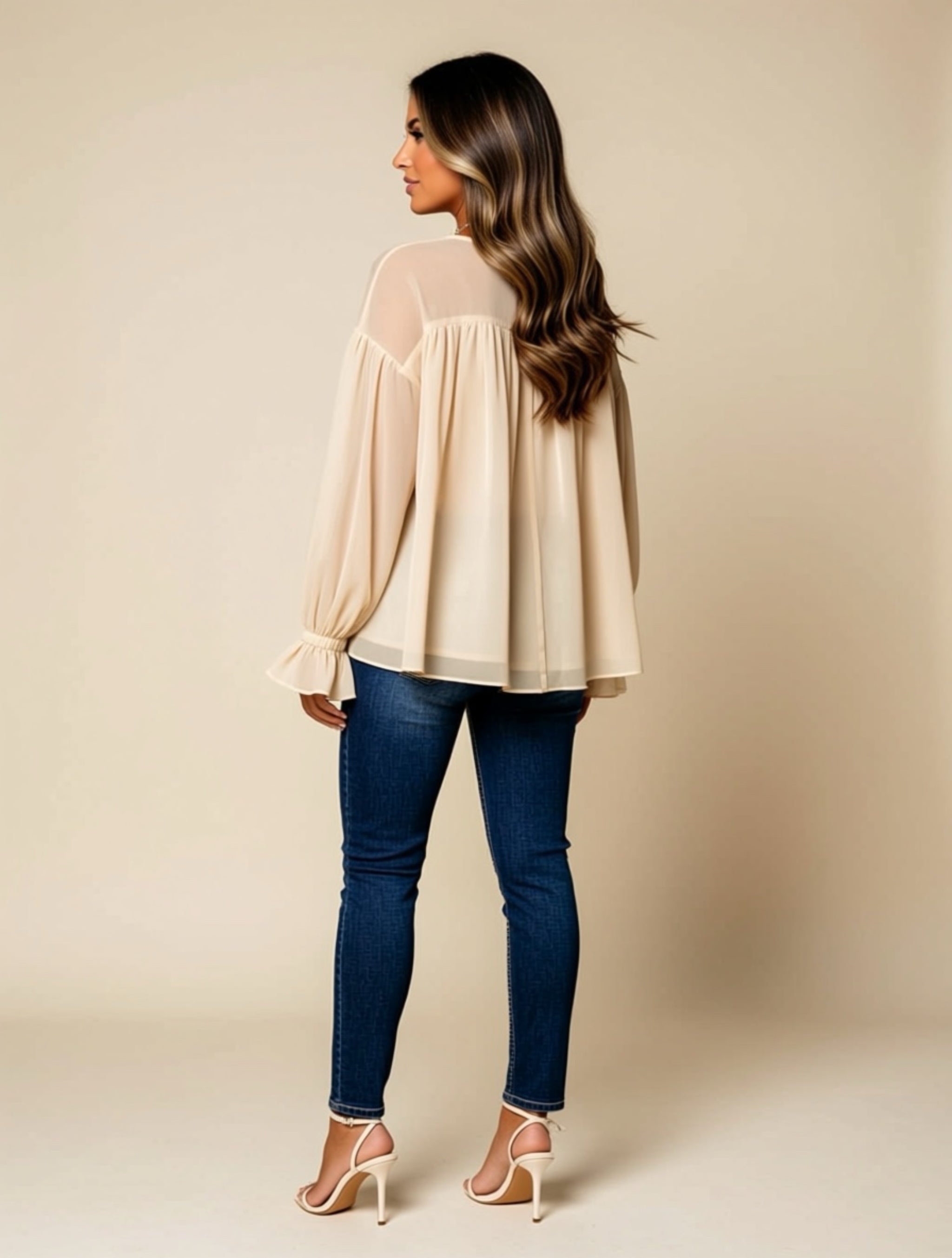 Ruffled Long Sleeve Chiffon Blouse
