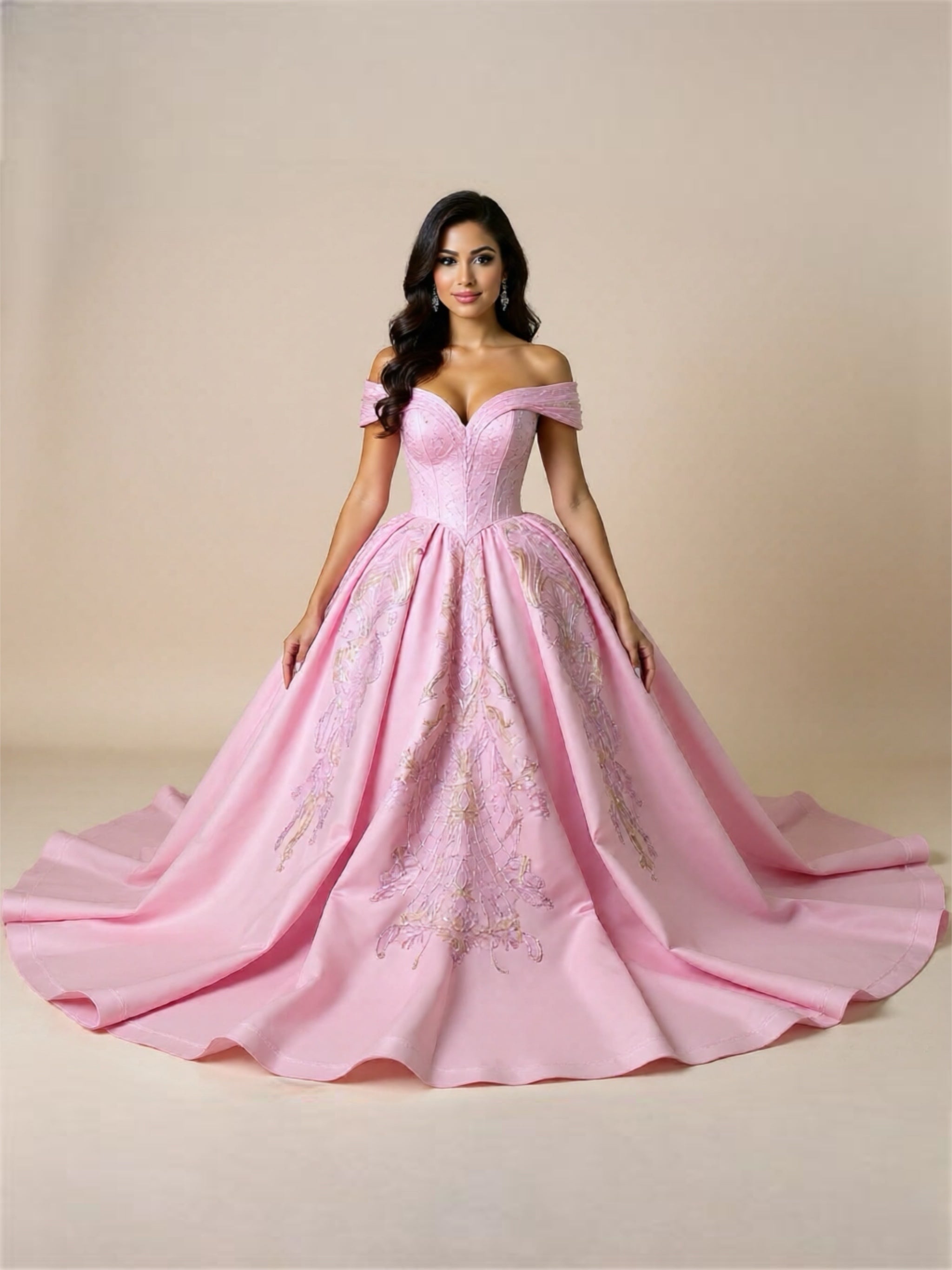 Pink Off The Shoulder Quinceanera Dress