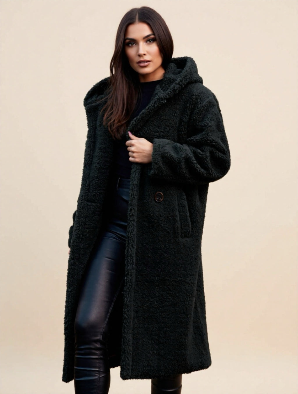 Teddy Bear Hooded Longline Coat