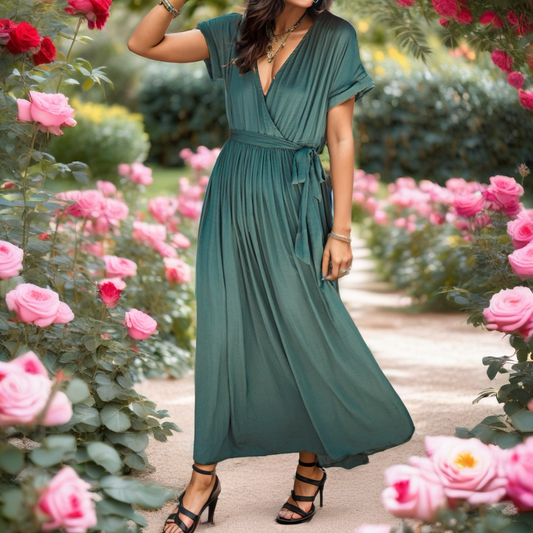 Tie Waist Short Sleeve Teal Dress