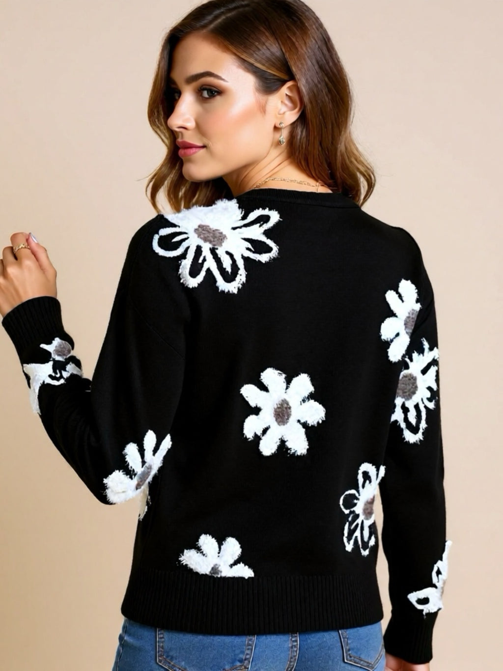 Floral Knit Button Up Cardigan