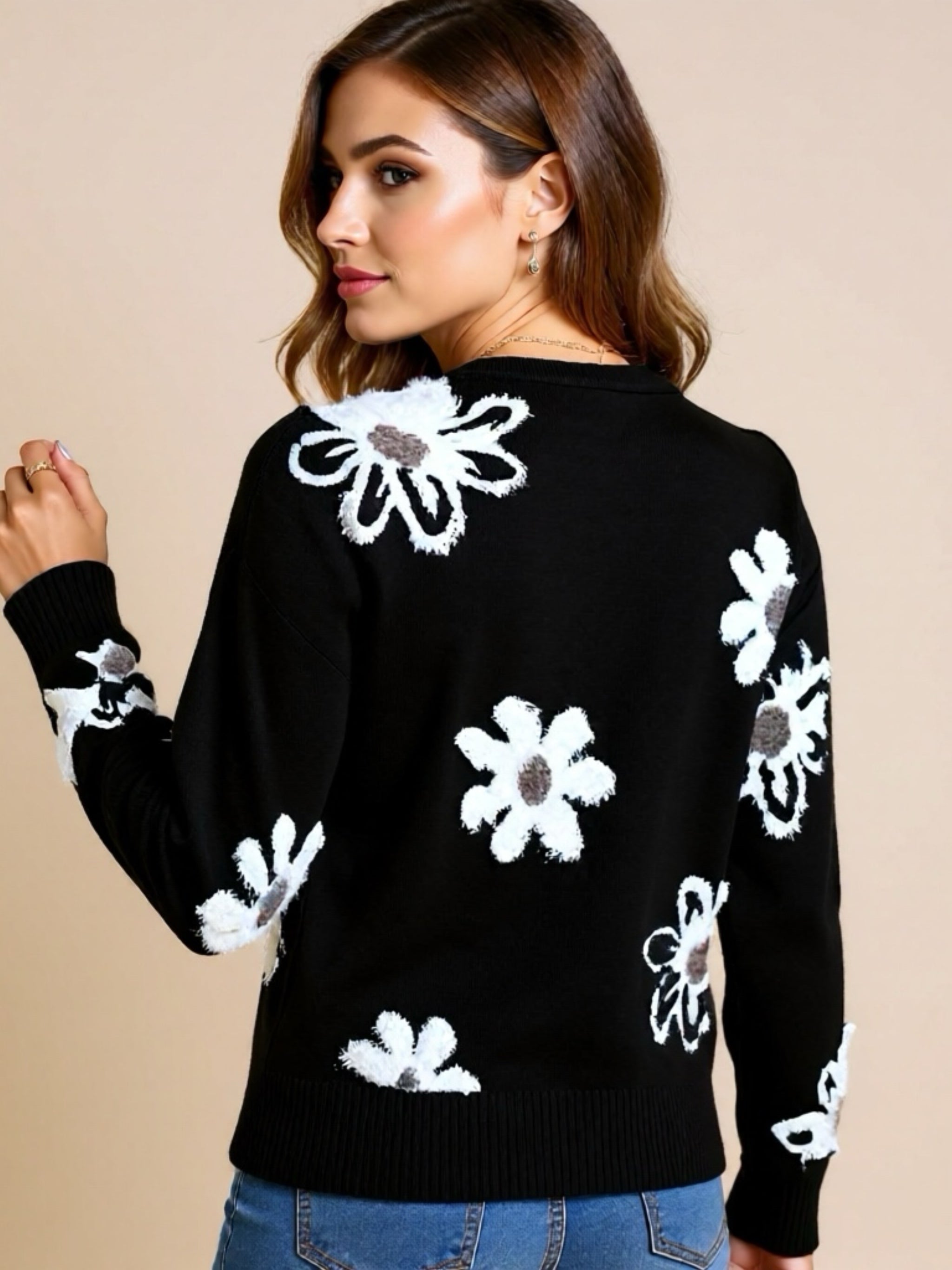 Floral Knit Button Up Cardigan