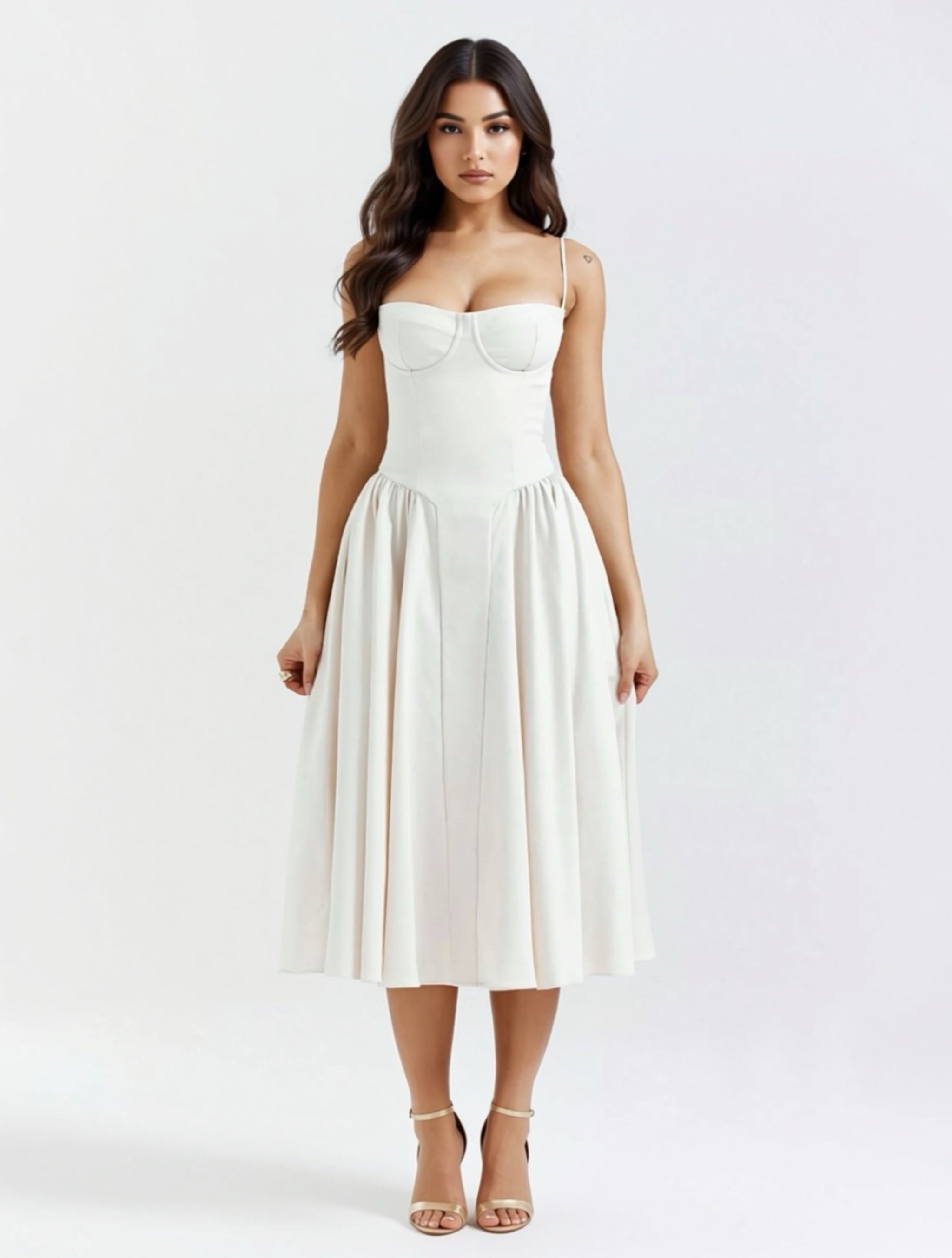 Elegant Ruched Corset‑Style Midi Dress