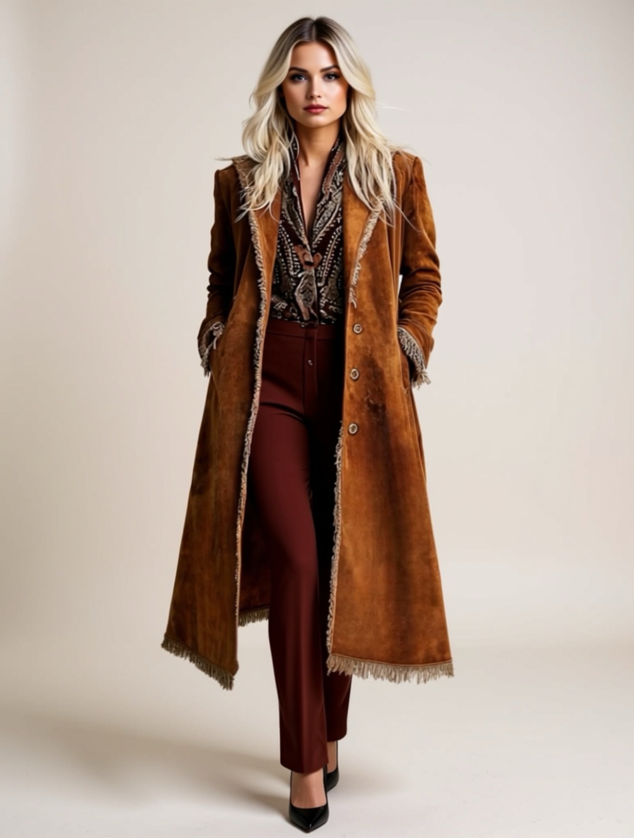 Rust Brown Button‑Down Long Coat