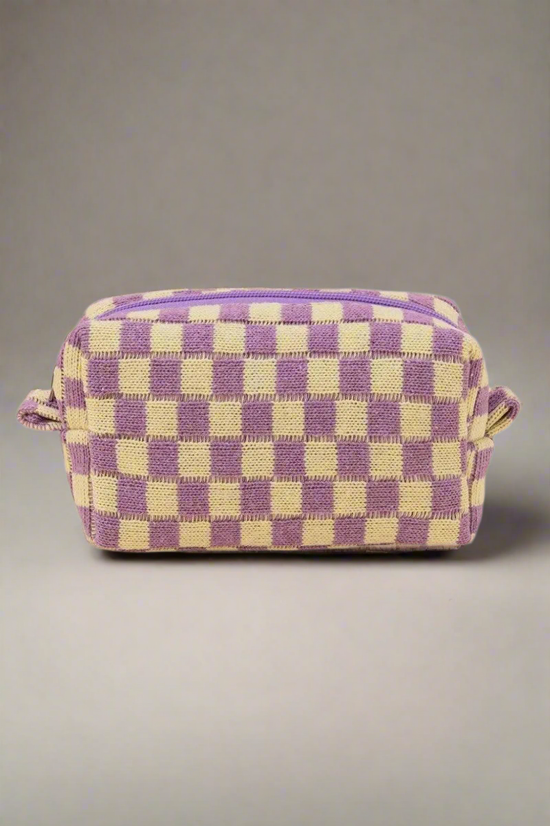 Checkered Pattern Knitted Cosmetic Pouch