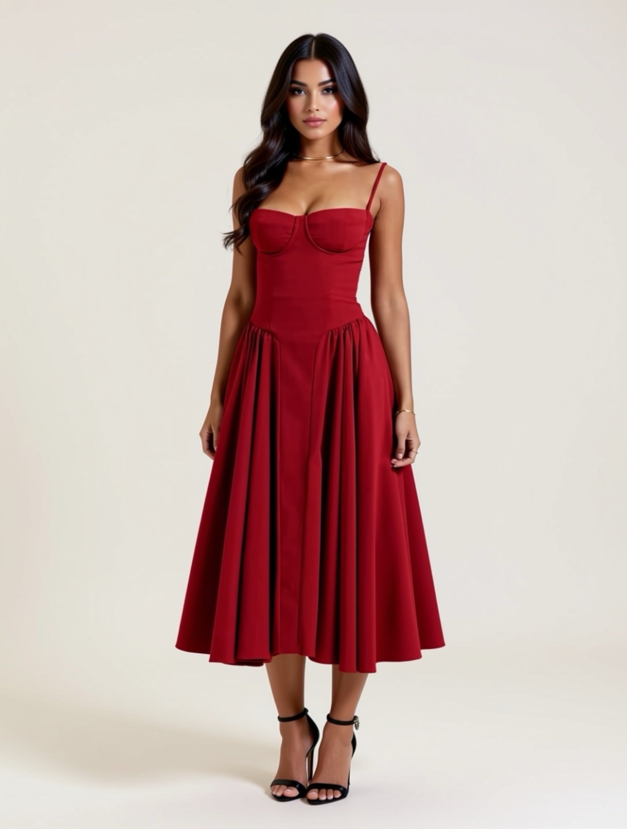 Elegant Ruched Corset‑Style Midi Dress
