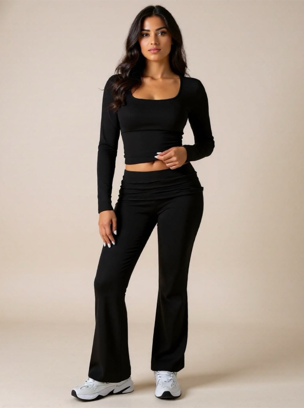 Devine Square Neck Long Sleeve Top & Pants Set