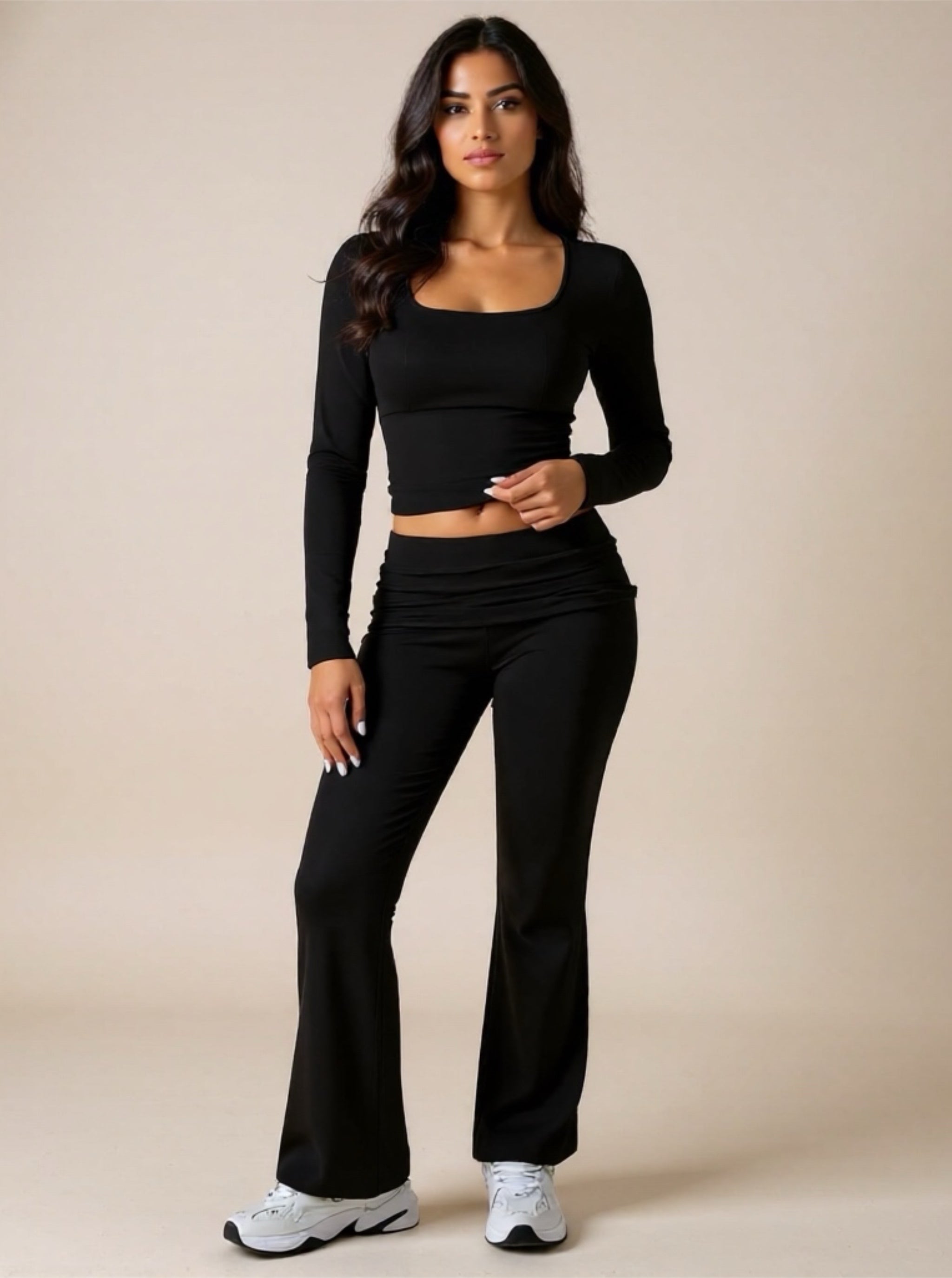 Devine Square Neck Long Sleeve Top & Pants Set