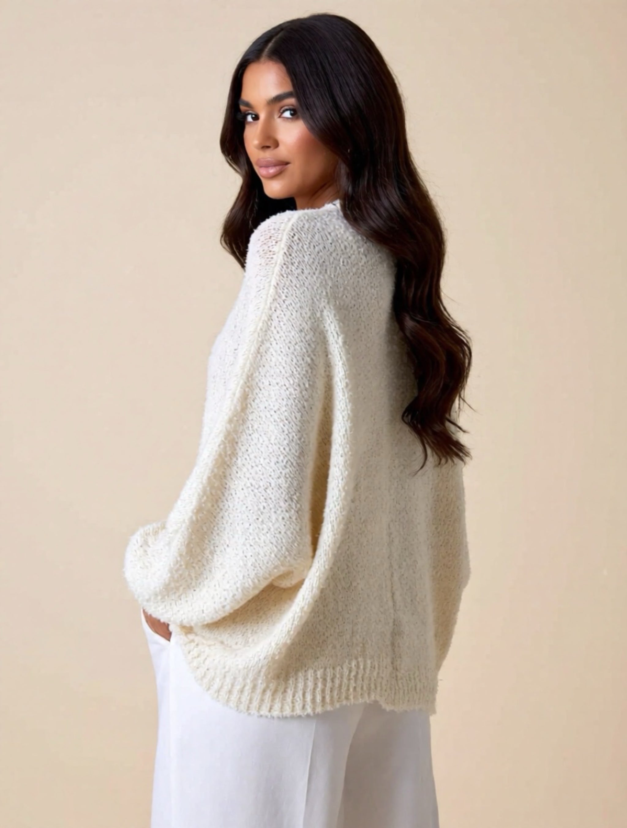 Twist-Front Textured Knit Cardigan