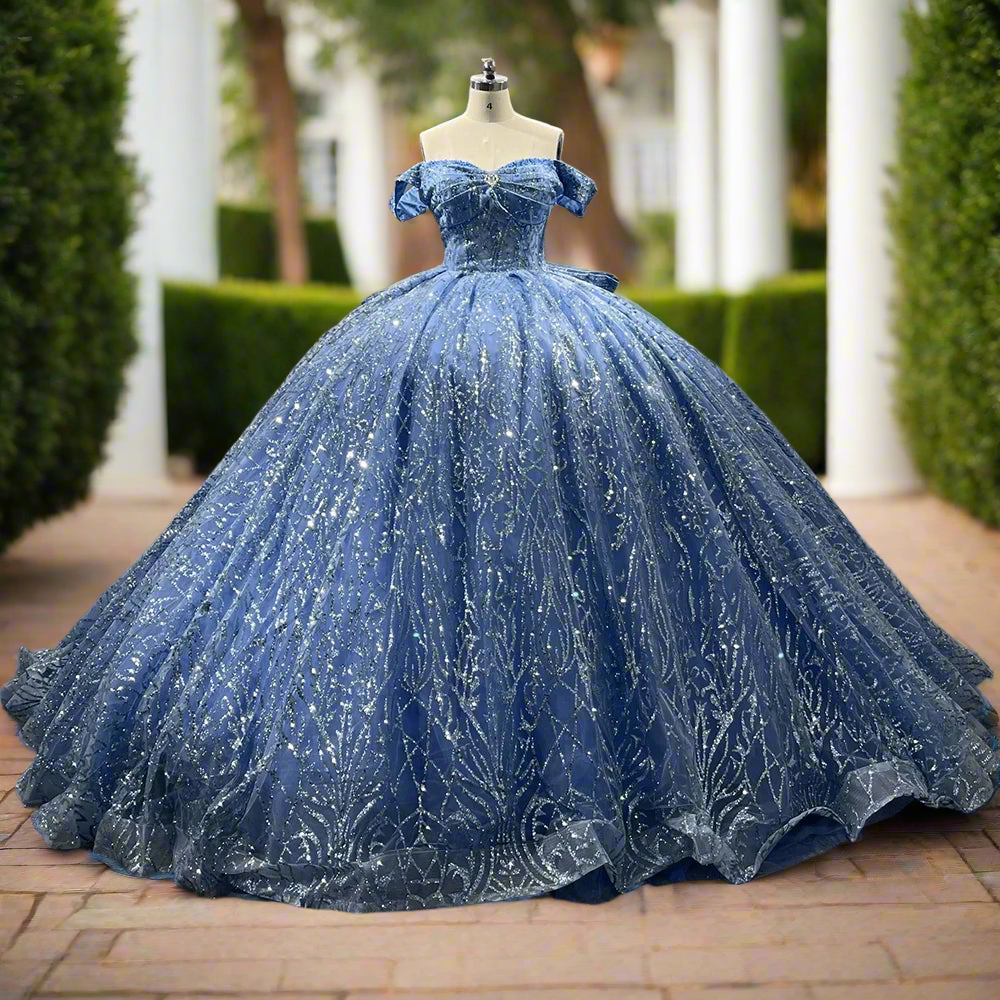 Blue Off The Shoulder Quinceanera Ball Gown