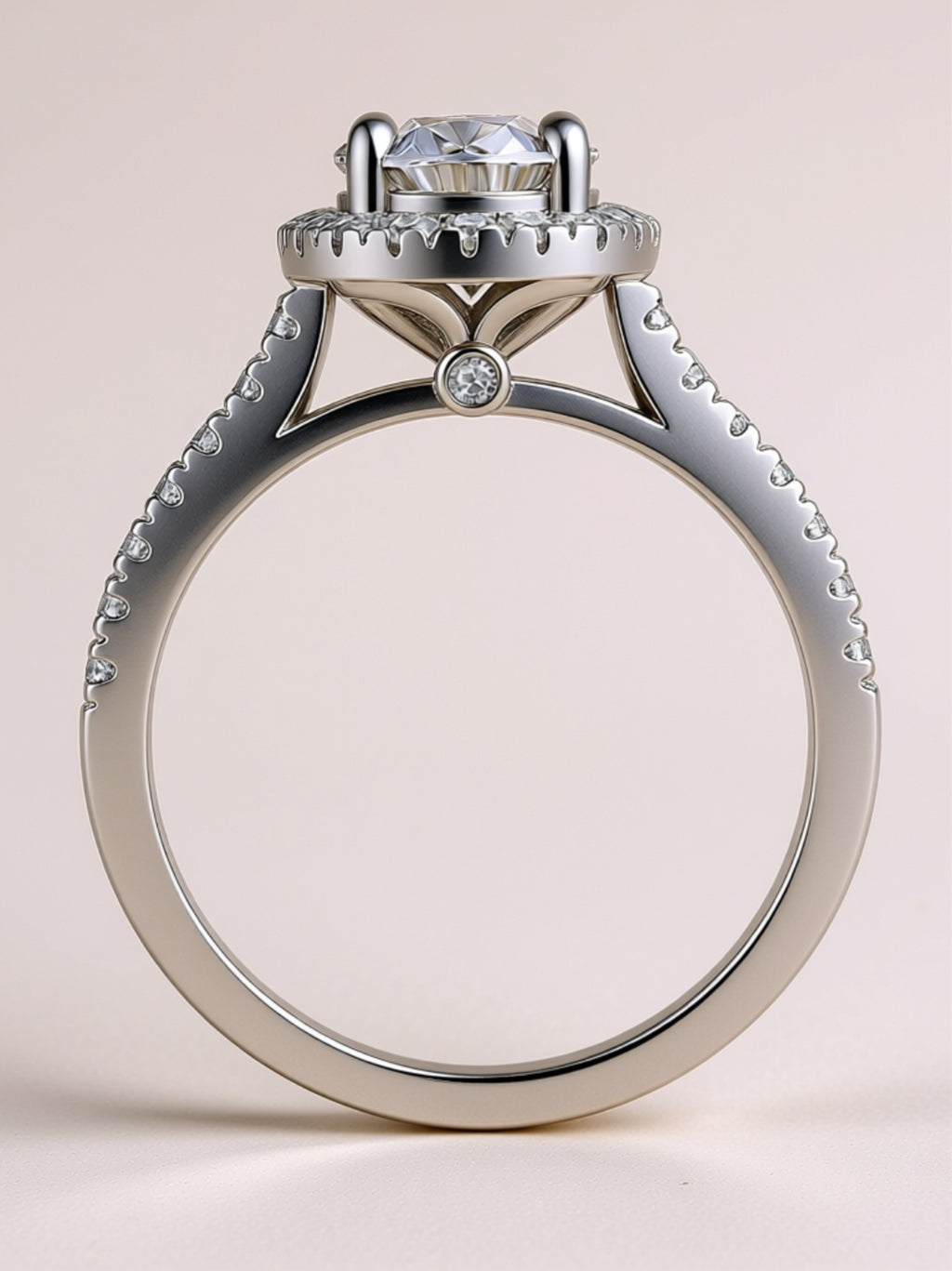 S925 Platinum‑Plated Oval Moissanite Halo Engagement Ring