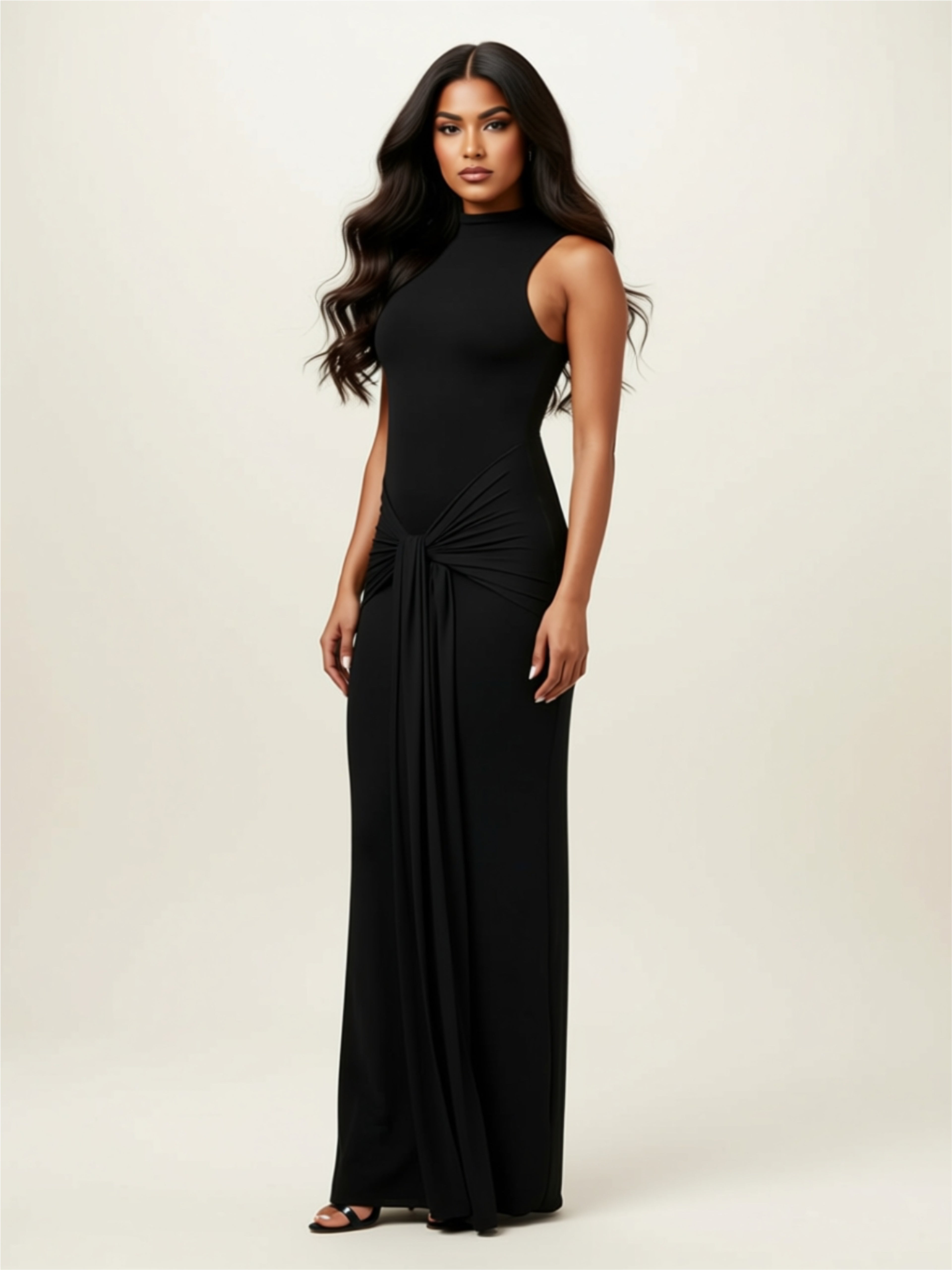 Sleeveless Tie-Front Maxi Gown