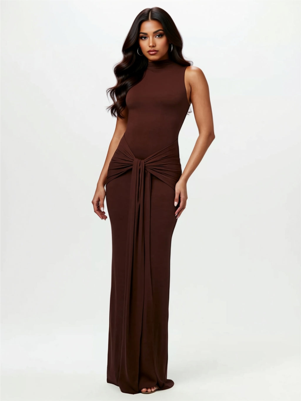 Sleeveless Tie-Front Maxi Gown