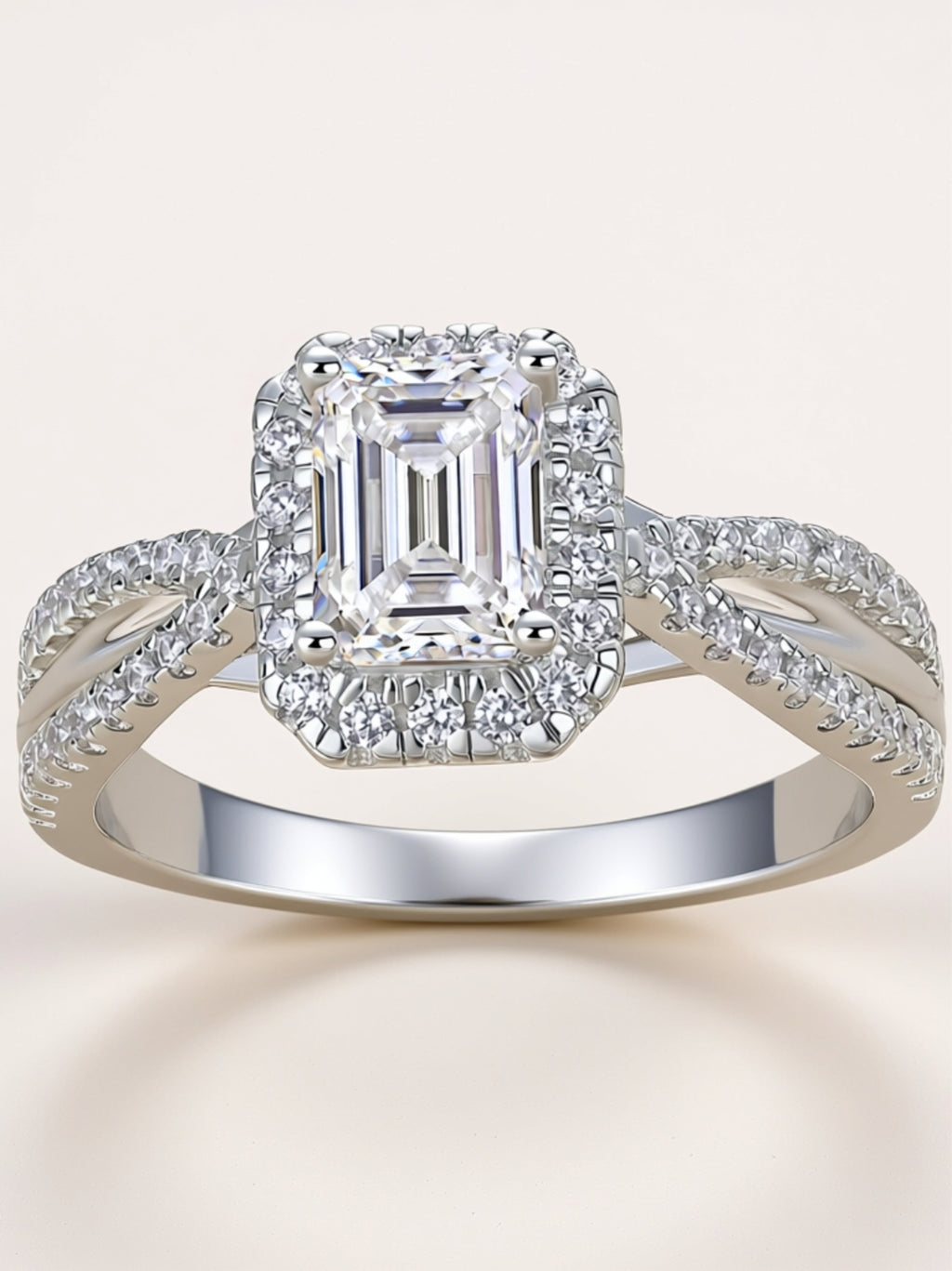 S925 Platinum‑Plated Octagon Moissanite Halo Engagement Ring