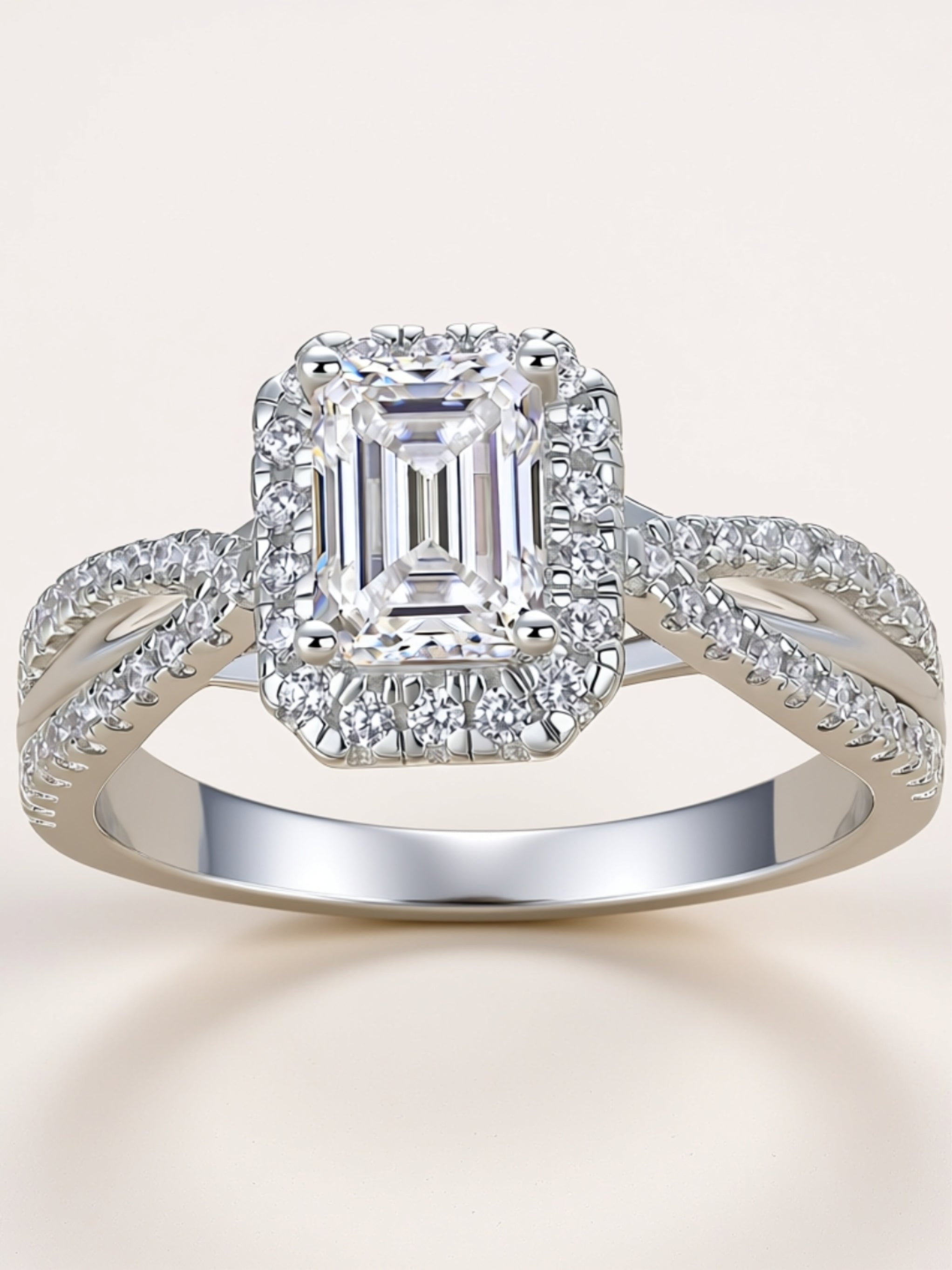 S925 Platinum‑Plated Octagon Moissanite Halo Engagement Ring