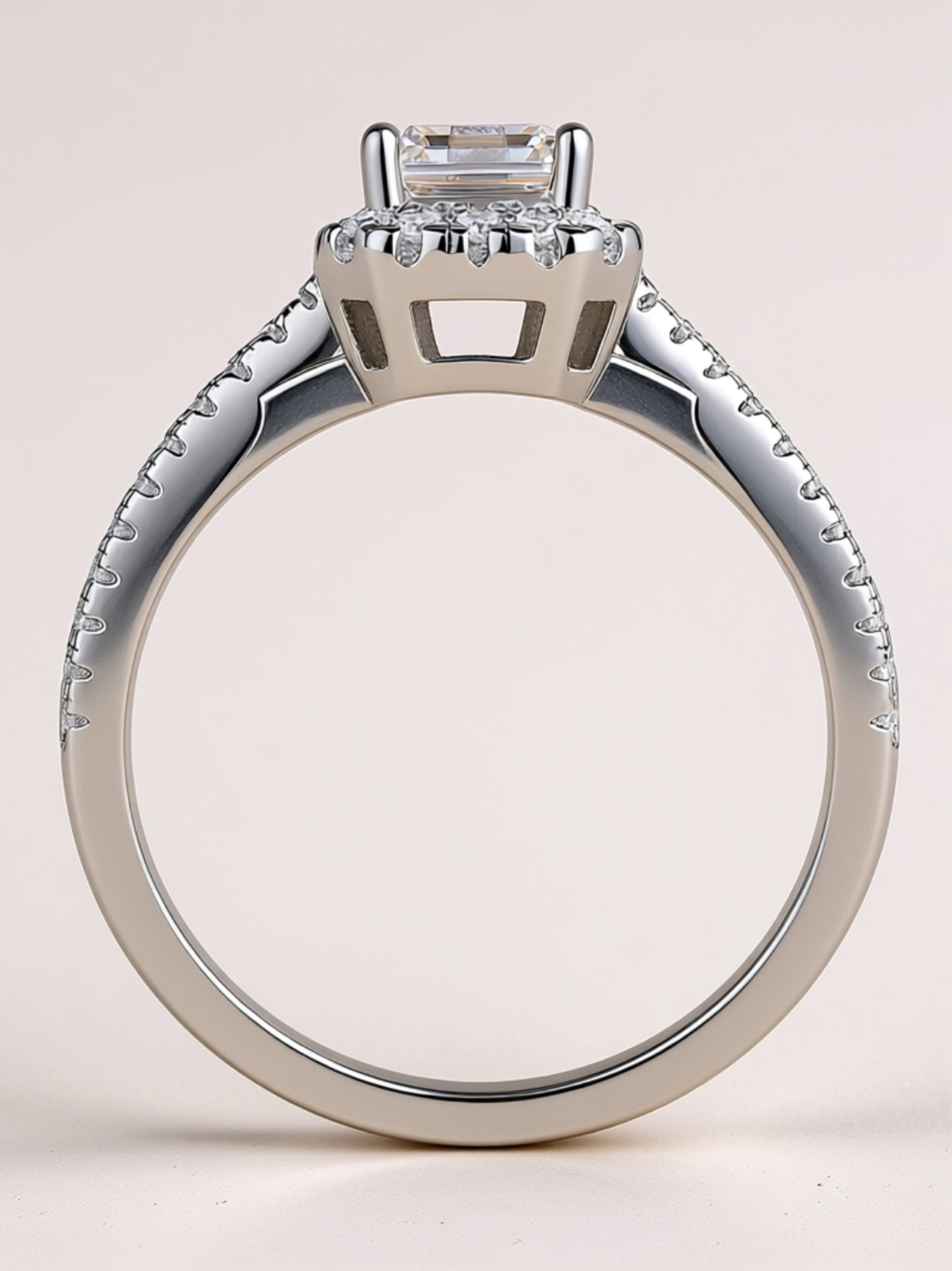 S925 Platinum‑Plated Octagon Moissanite Halo Engagement Ring