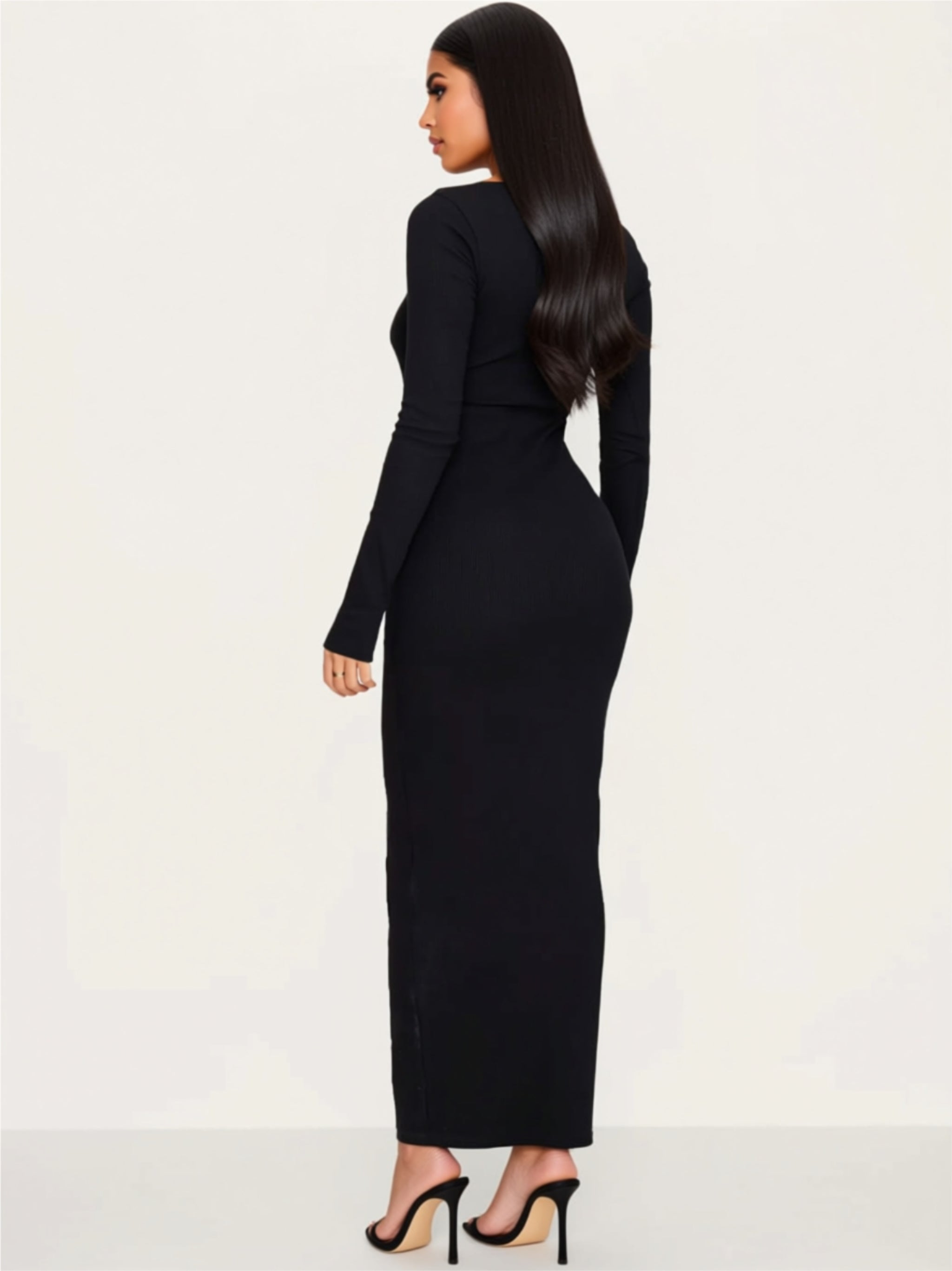 Long Sleeve Bodycon Maxi Dress with Crew Neck