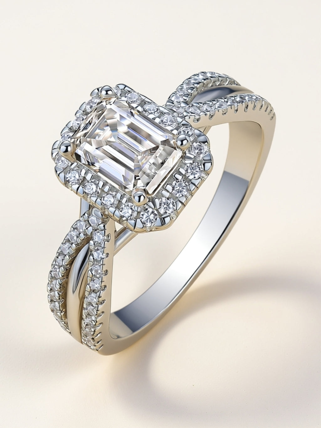 S925 Platinum‑Plated Octagon Moissanite Halo Engagement Ring