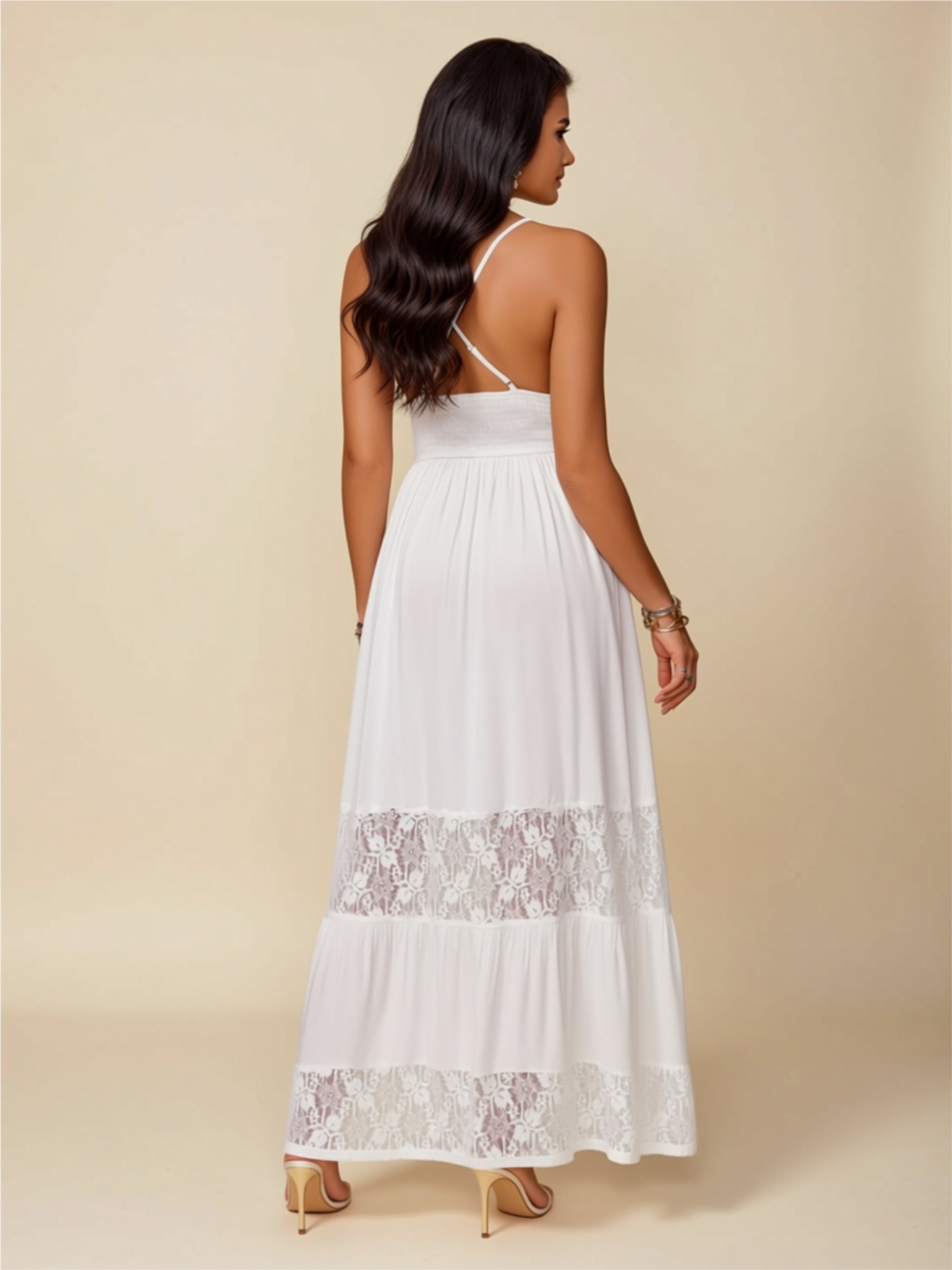 White Lace Openwork Maxi Dress