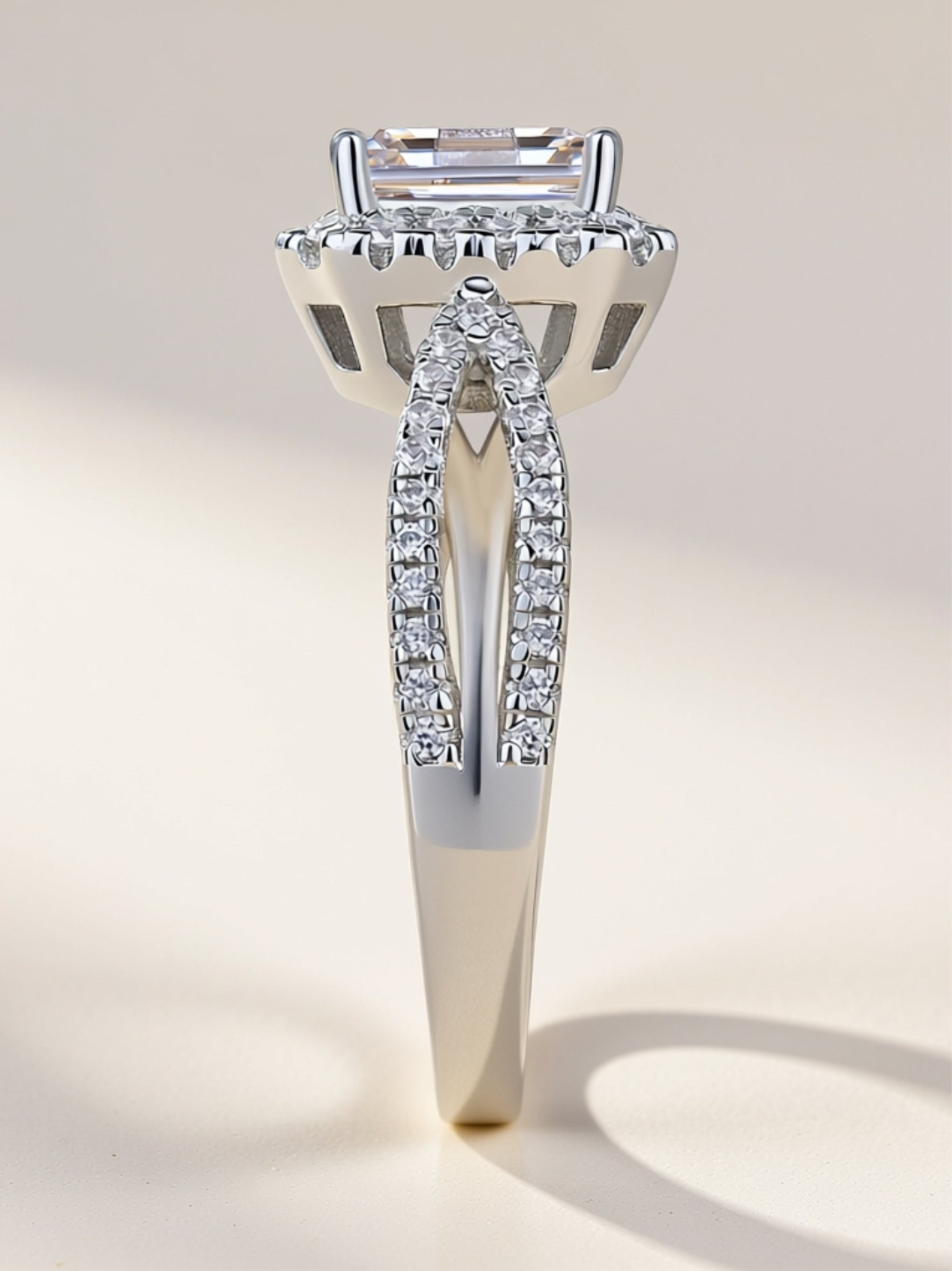 S925 Platinum‑Plated Octagon Moissanite Halo Engagement Ring