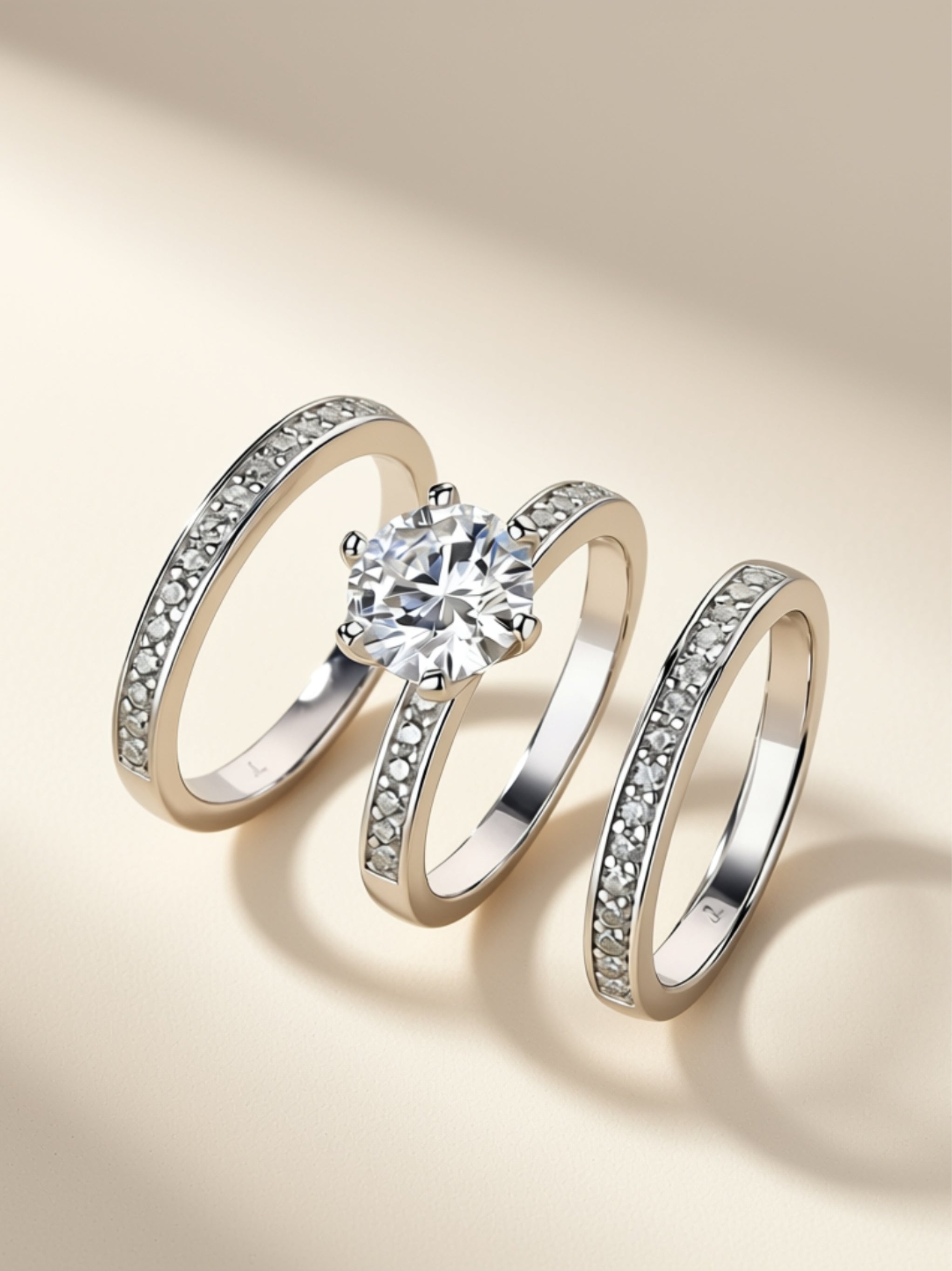 S925 Platinum‑Plated 3‑Piece Bridal Set