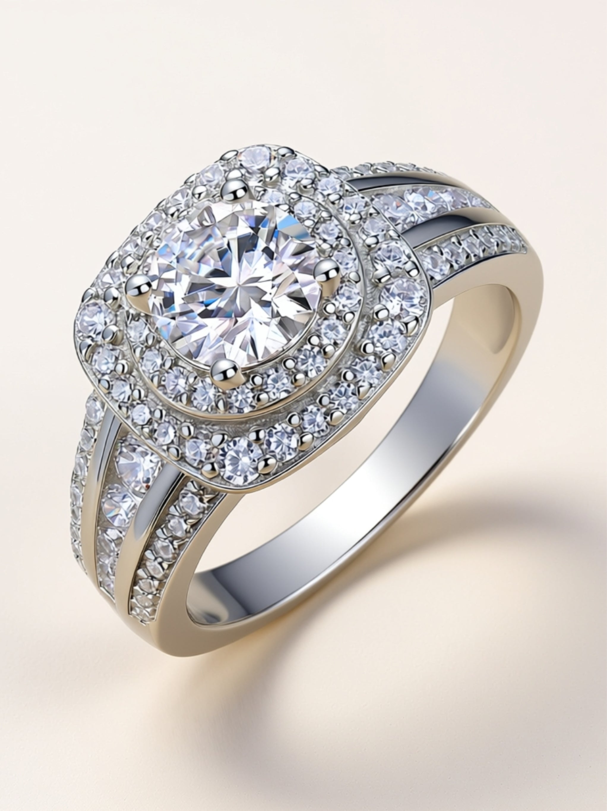1 Carat Double‑Halo Moissanite Engagement Ring