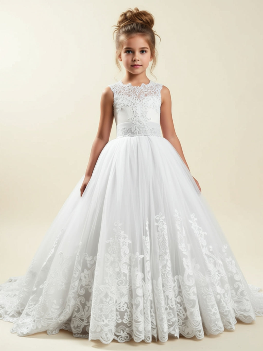 Girls’ Lace Embroidered Ball Gown