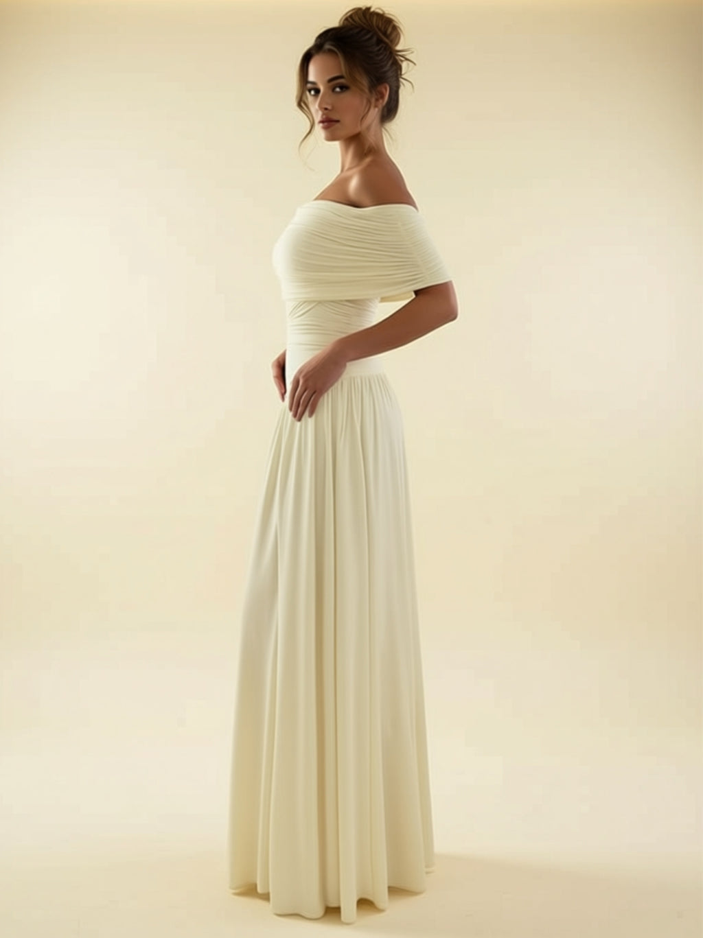 Off‑Shoulder Ruched Maxi Dress