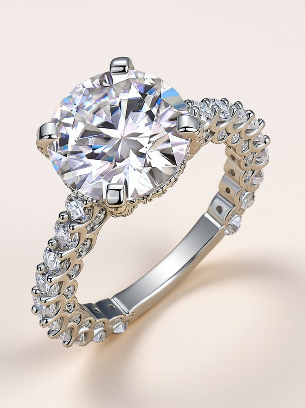 5 Carat Moissanite Engagement Ring – Round‑Cut Solitaire with Full Pavé Band