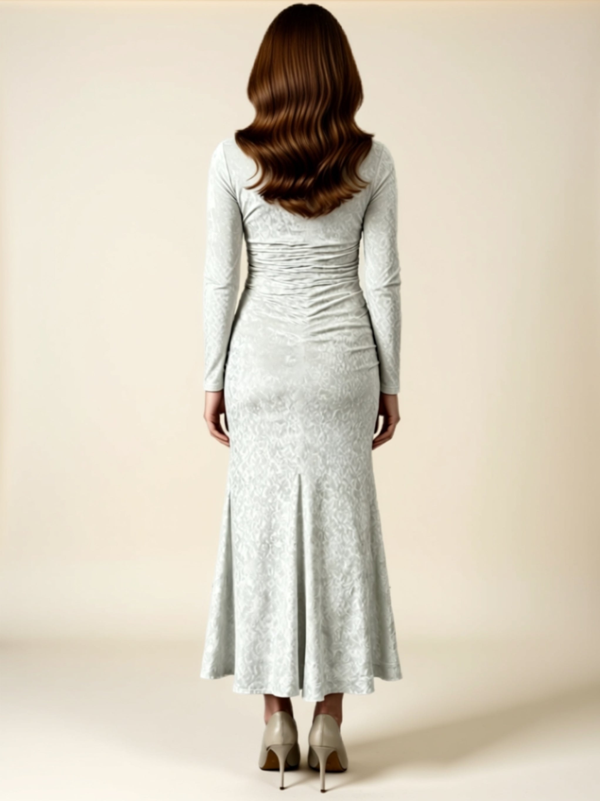 Ruched Long Sleeve Velvet Maxi Dress