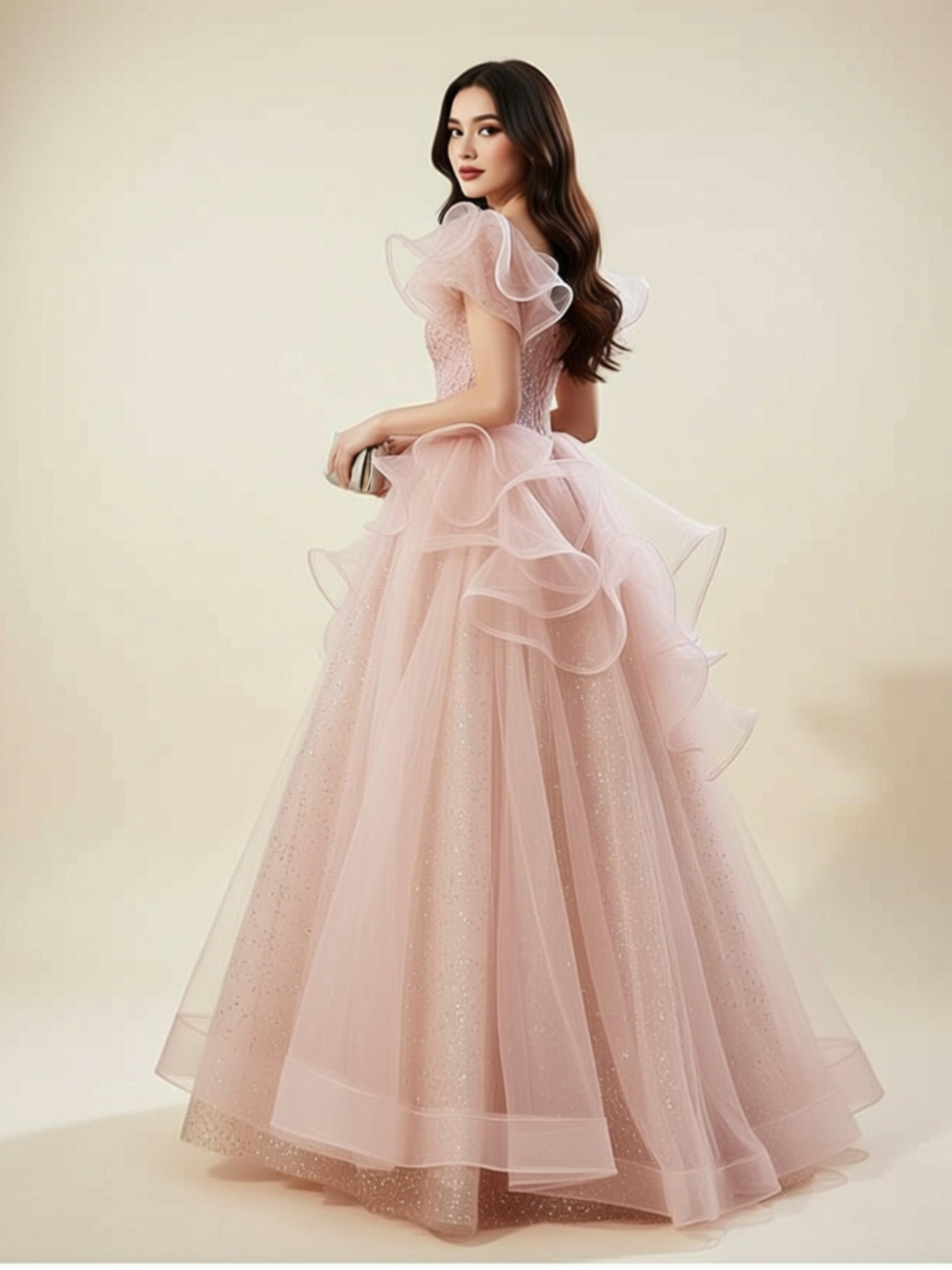 Ruffled Tulle Ball Gown