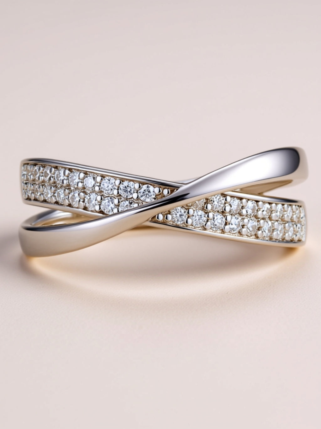 Moissanite Crossover Band Ring – Dainty Pavé Infinity Style